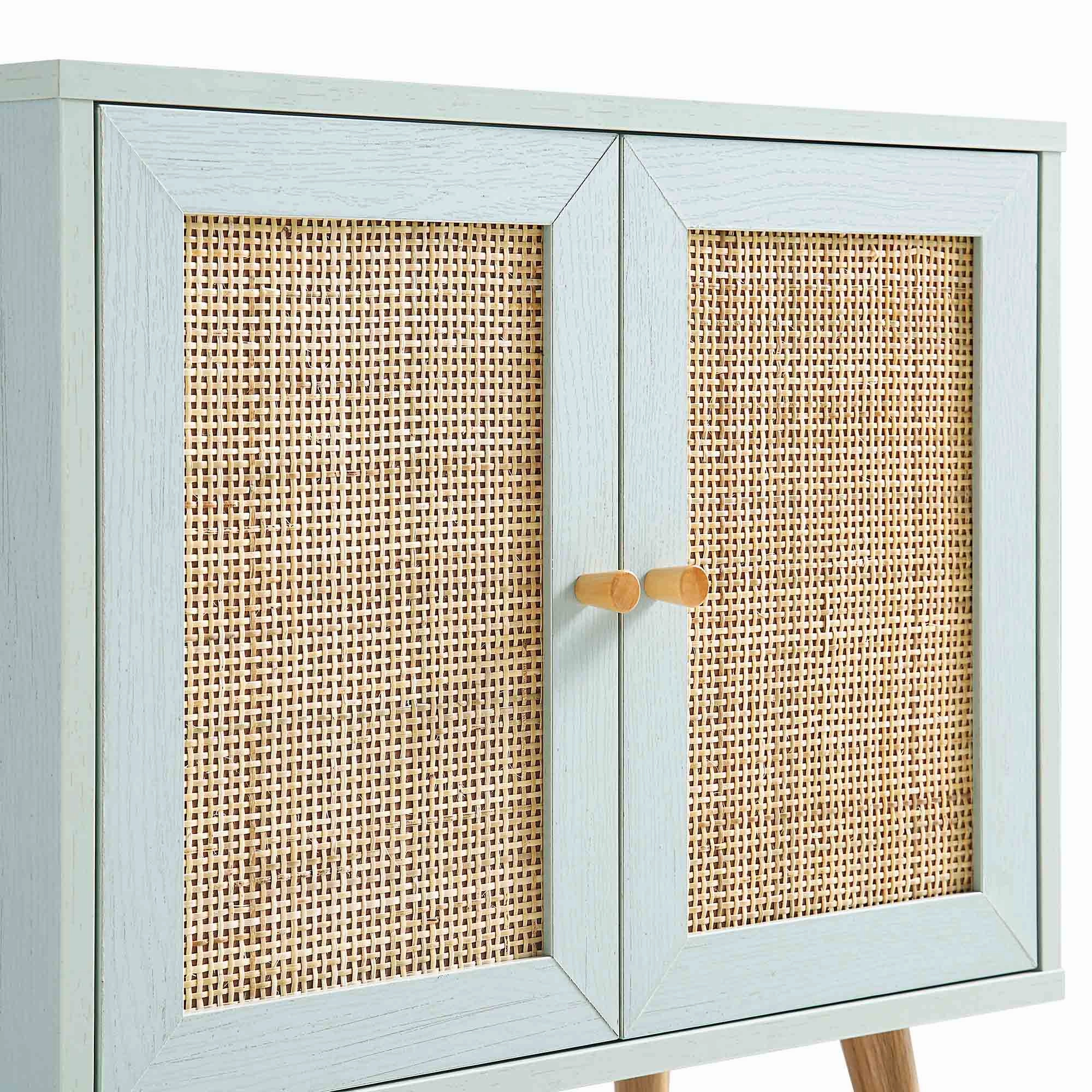 Frances Woven Rattan 2-Door Bathroom Undersink Unit, Mint Green