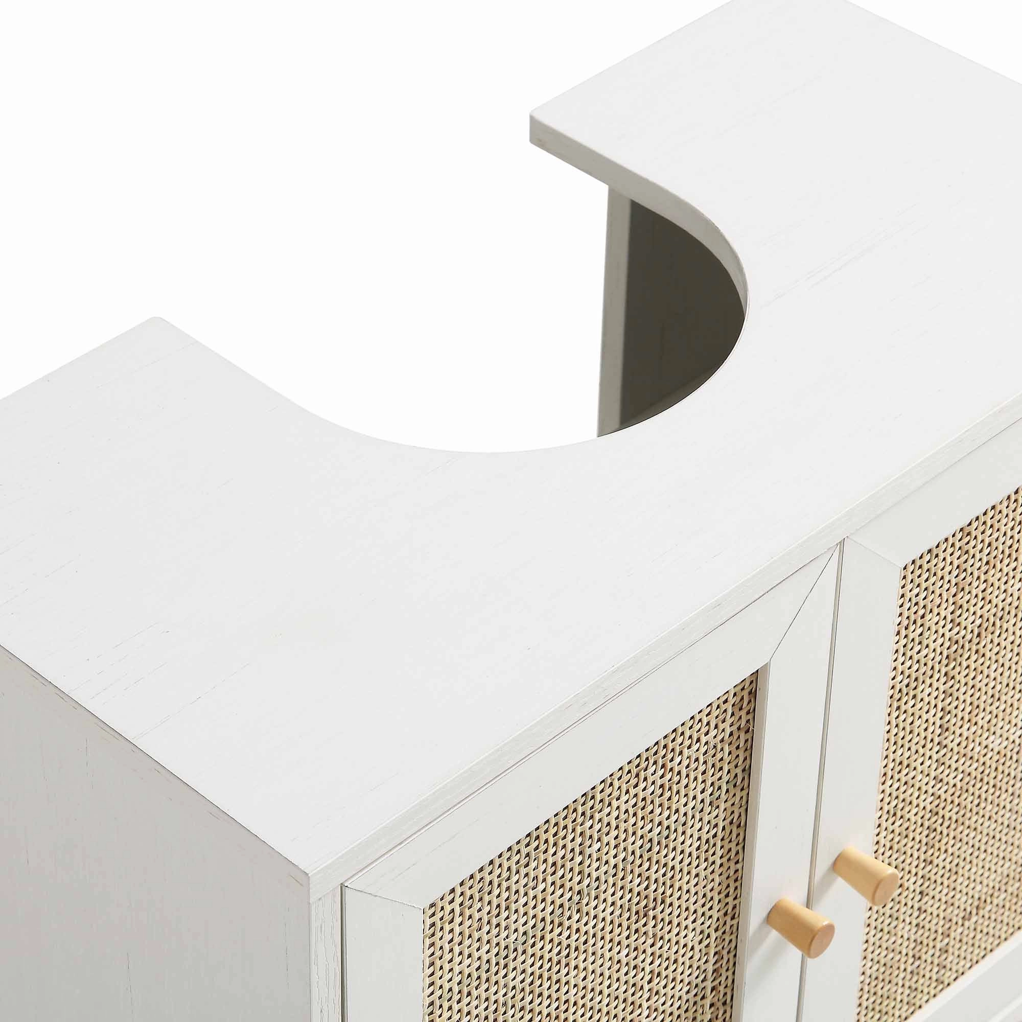 Frances Woven Rattan 2-Door Bathroom Undersink Unit, White