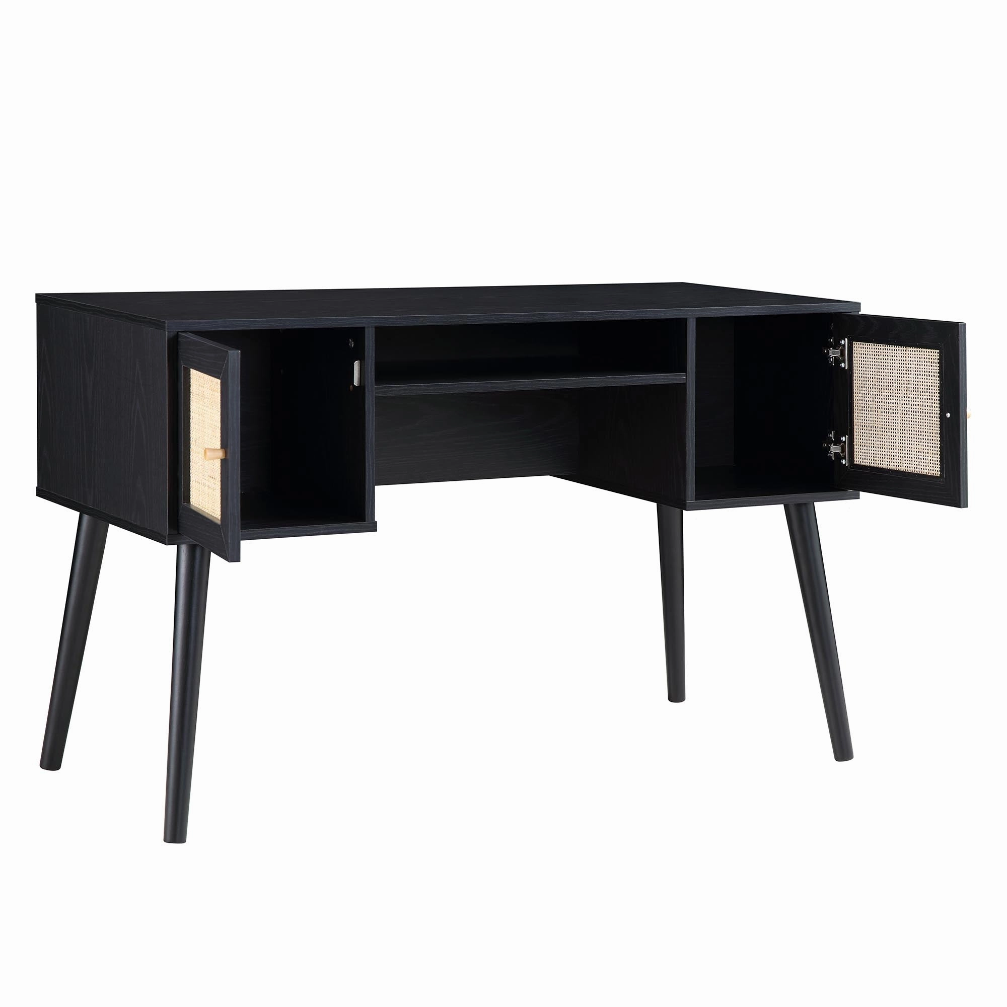 Frances Woven Rattan 2-Door Desk, Black