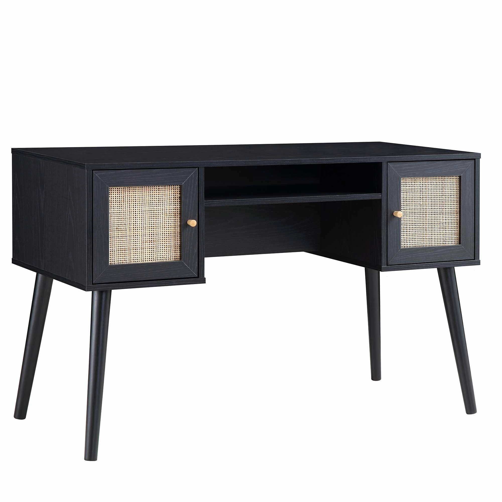 Frances Woven Rattan 2-Door Desk, Black