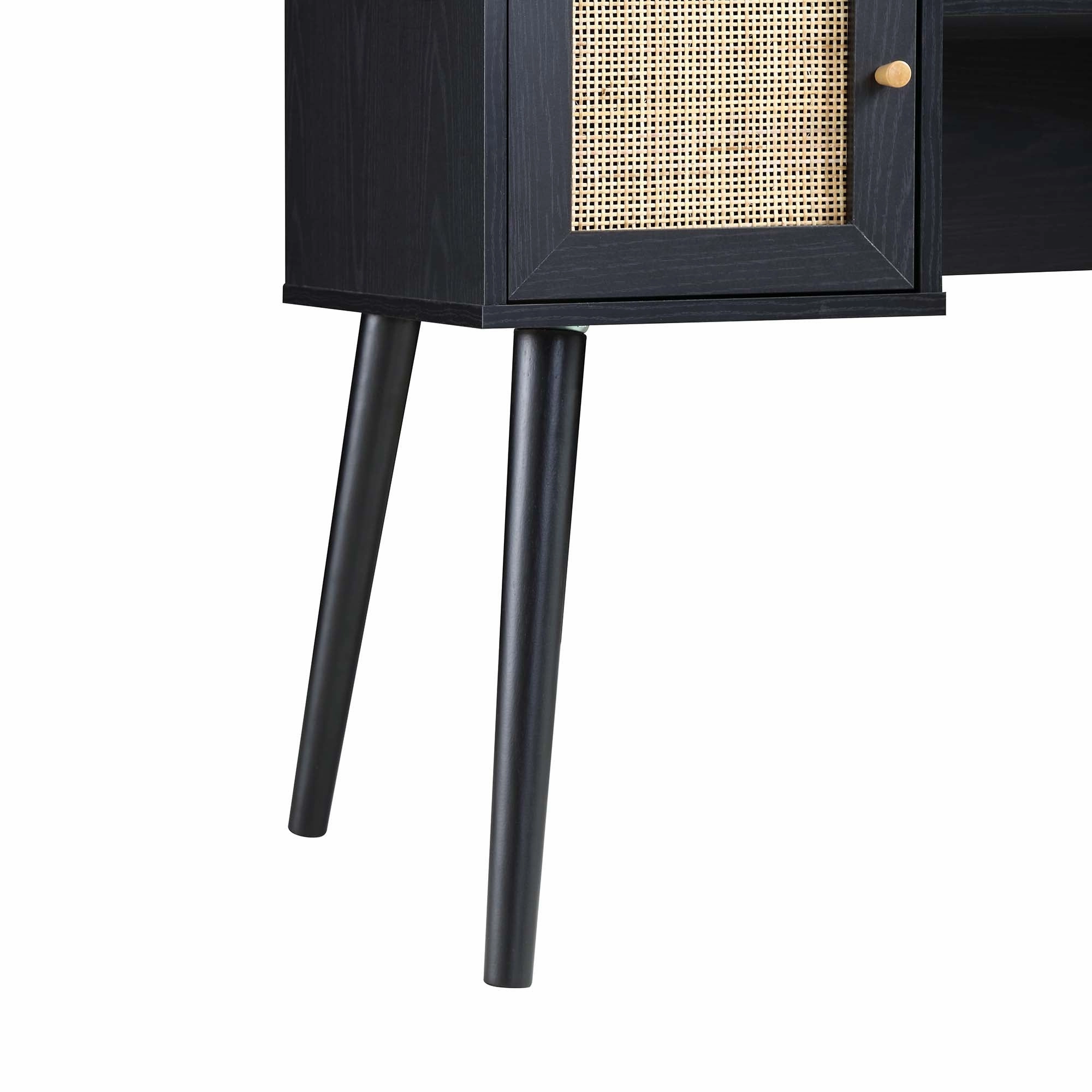 Frances Woven Rattan 2-Door Desk, Black