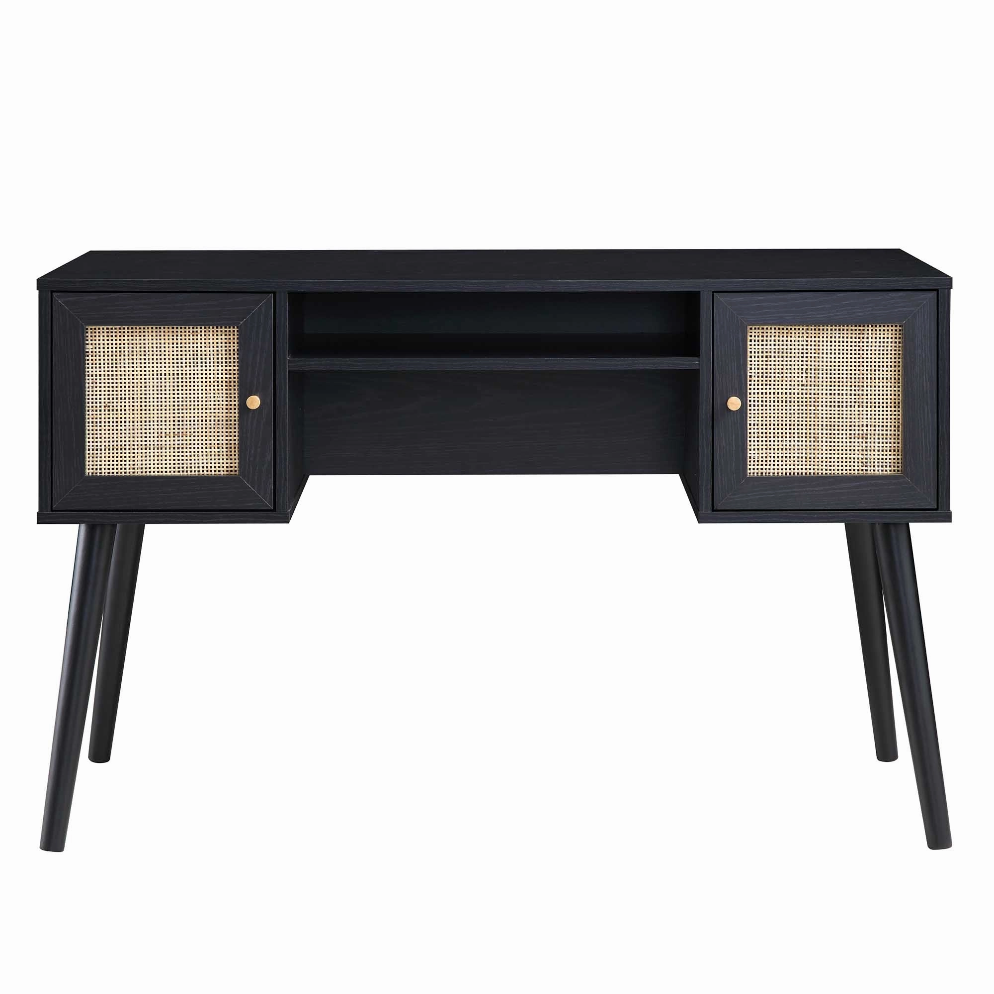 Frances Woven Rattan 2-Door Desk, Black