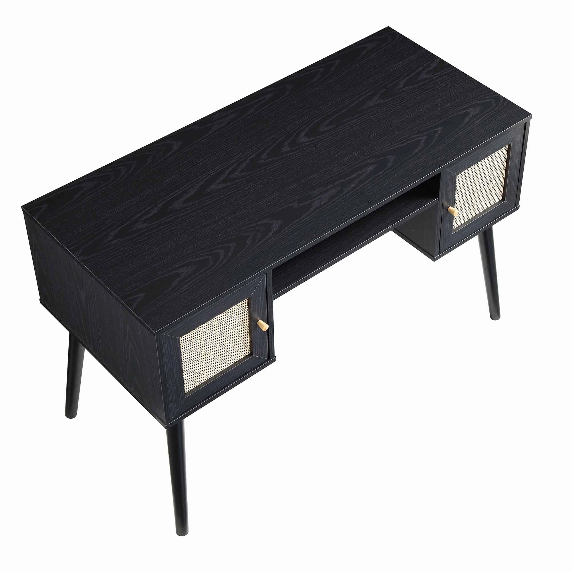 Frances Woven Rattan 2-Door Desk, Black