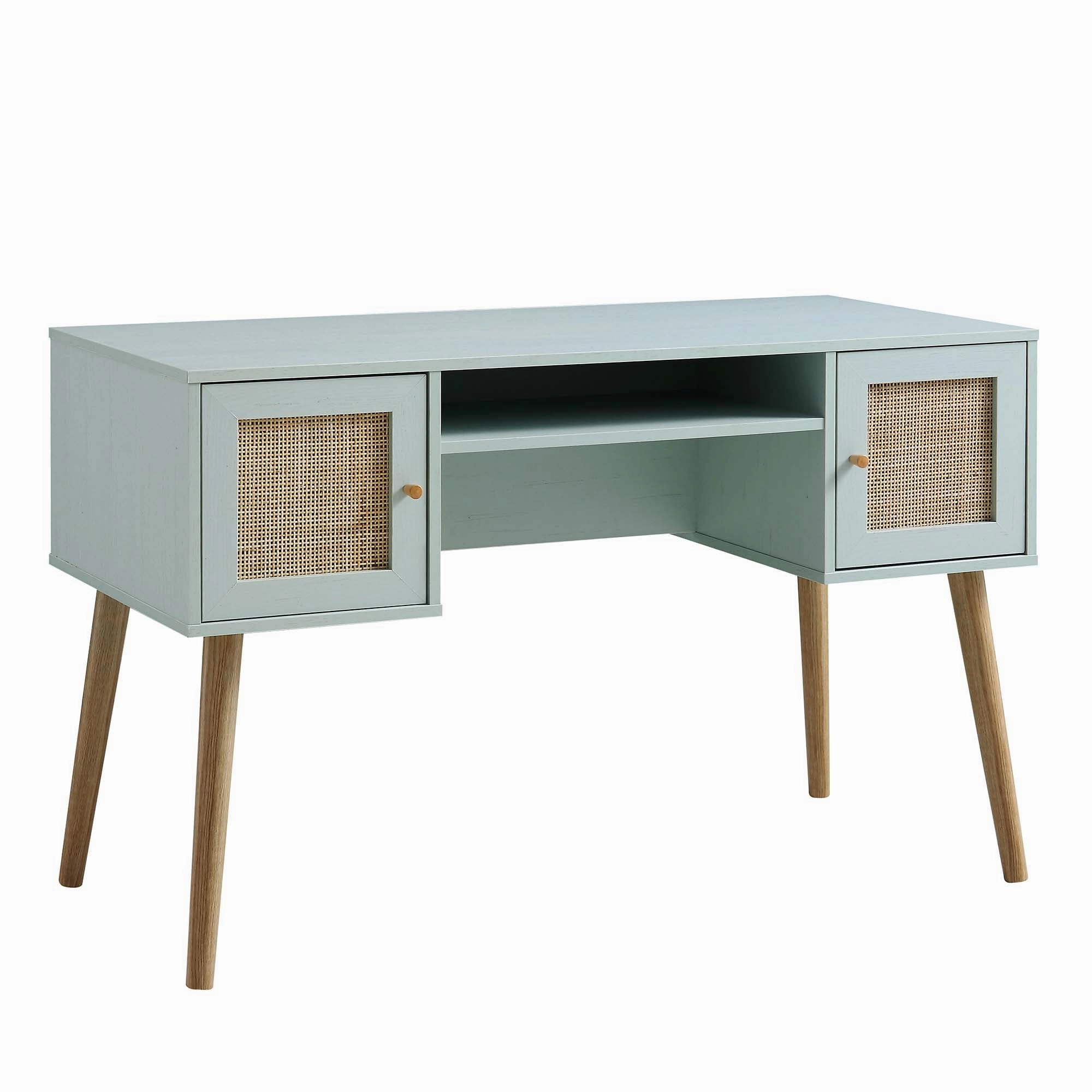 Frances Woven Rattan 2-Door Desk, Mint