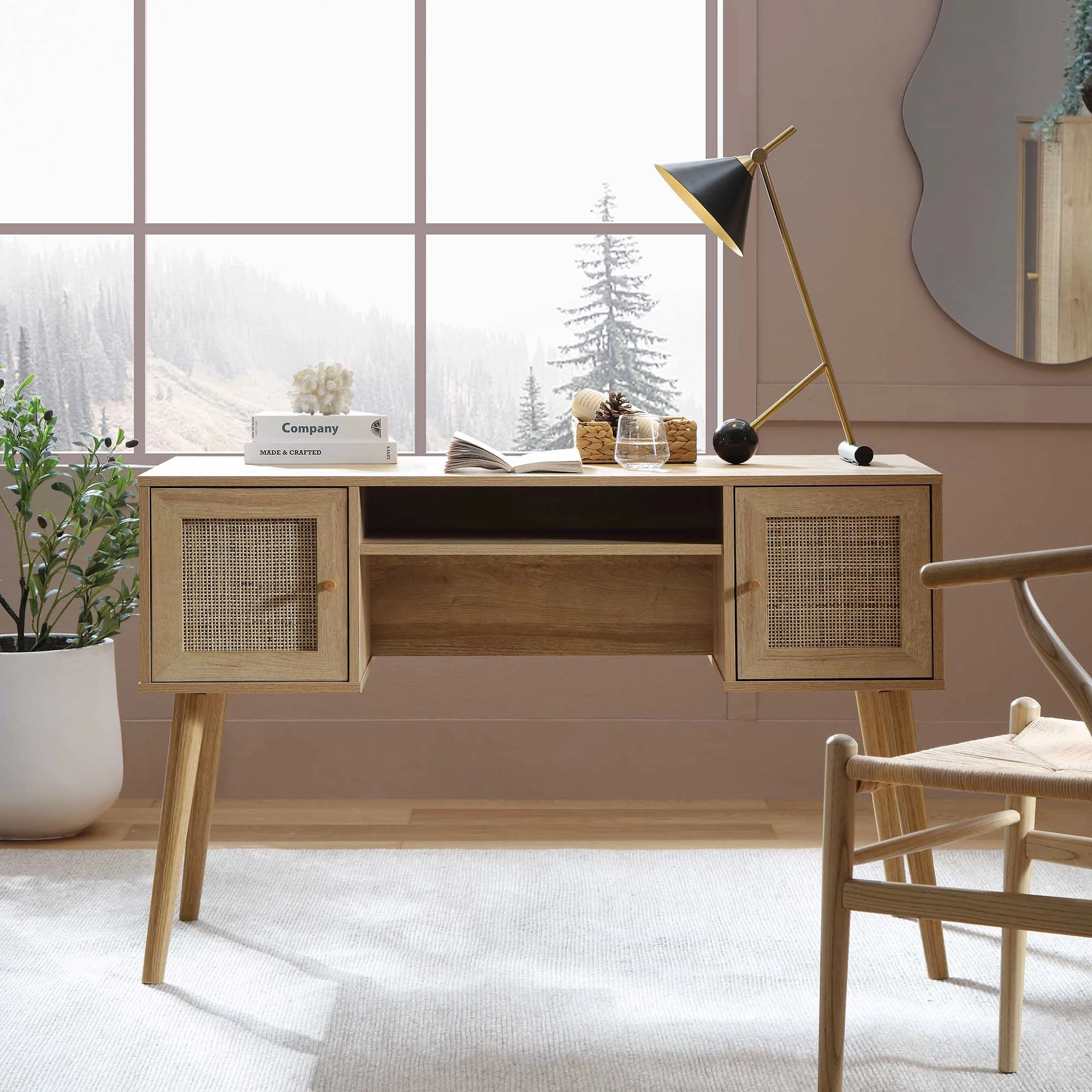 Frances Woven Rattan 2-Door Desk, Natural