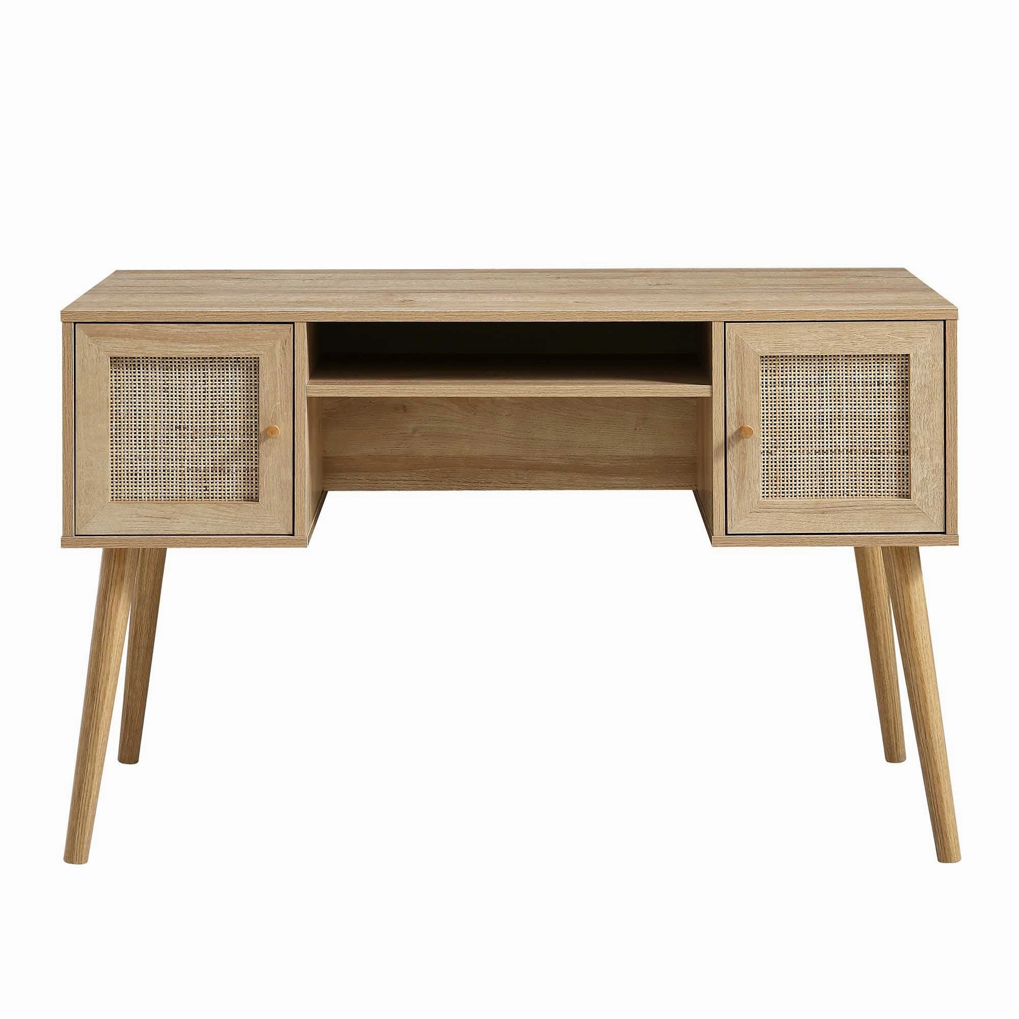 Frances Woven Rattan 2-Door Desk, Natural