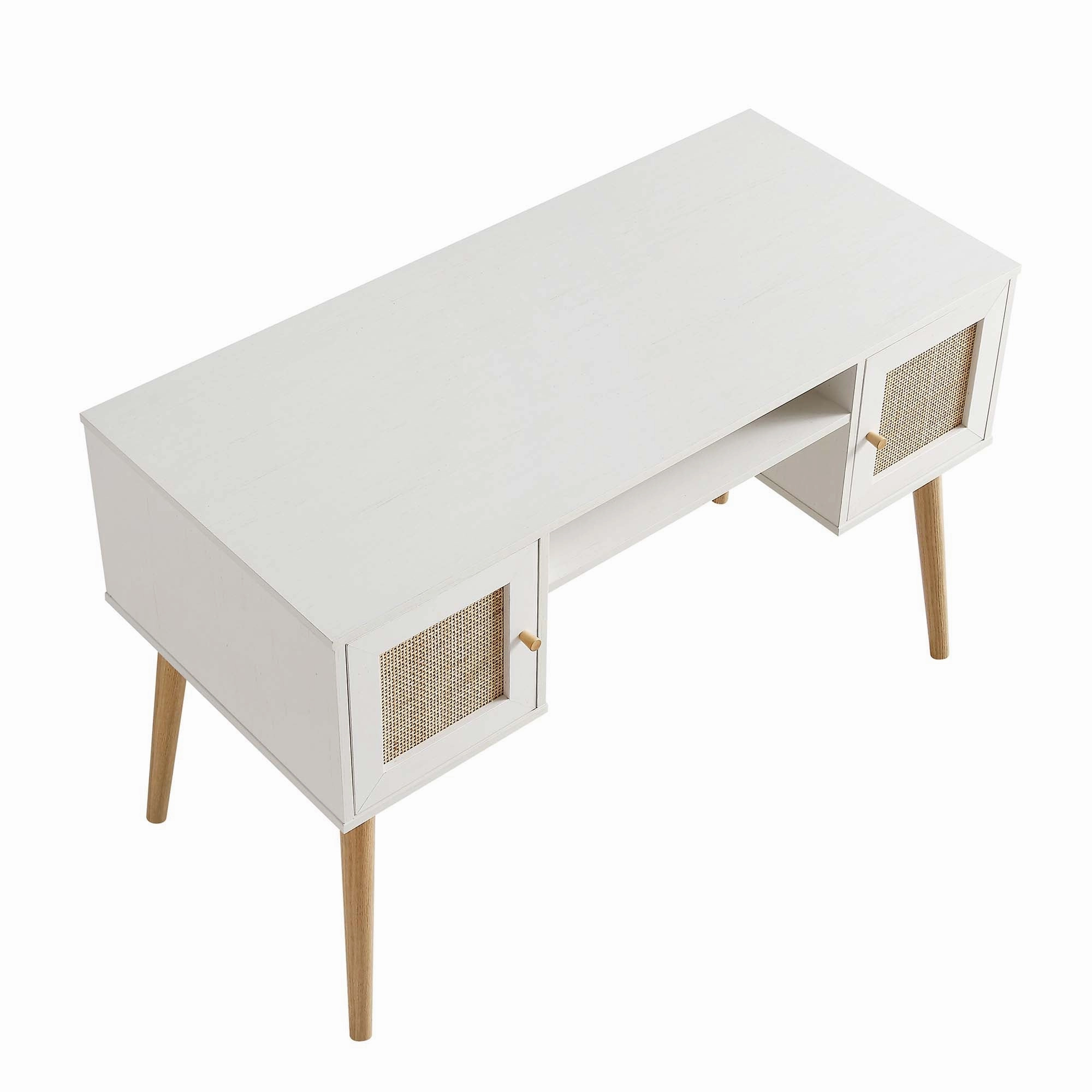 Frances Woven Rattan 2-Door Desk, White