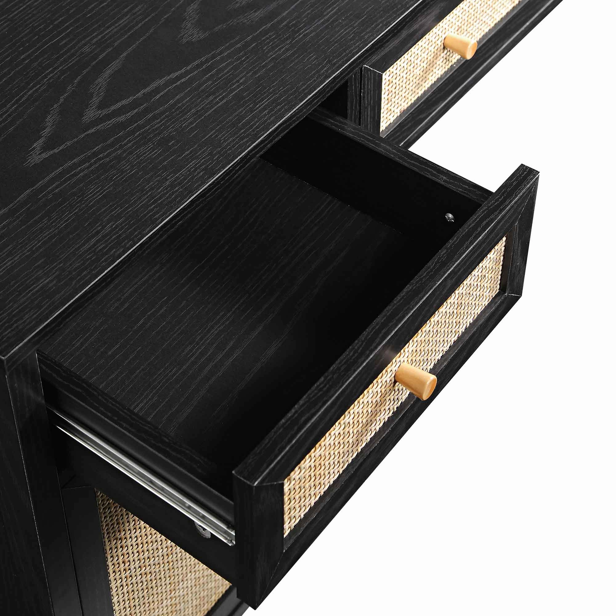 Frances Woven Rattan 3-Drawer Desk, Black
