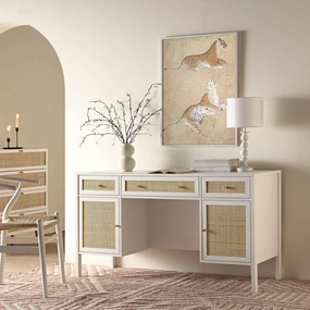 Frances Woven Rattan 3-Drawer Desk, White