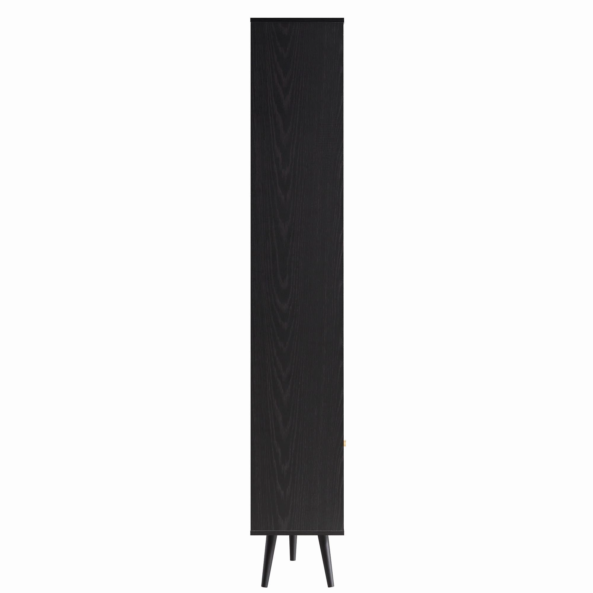 Frances Woven Rattan Bookcase with Doors, Black