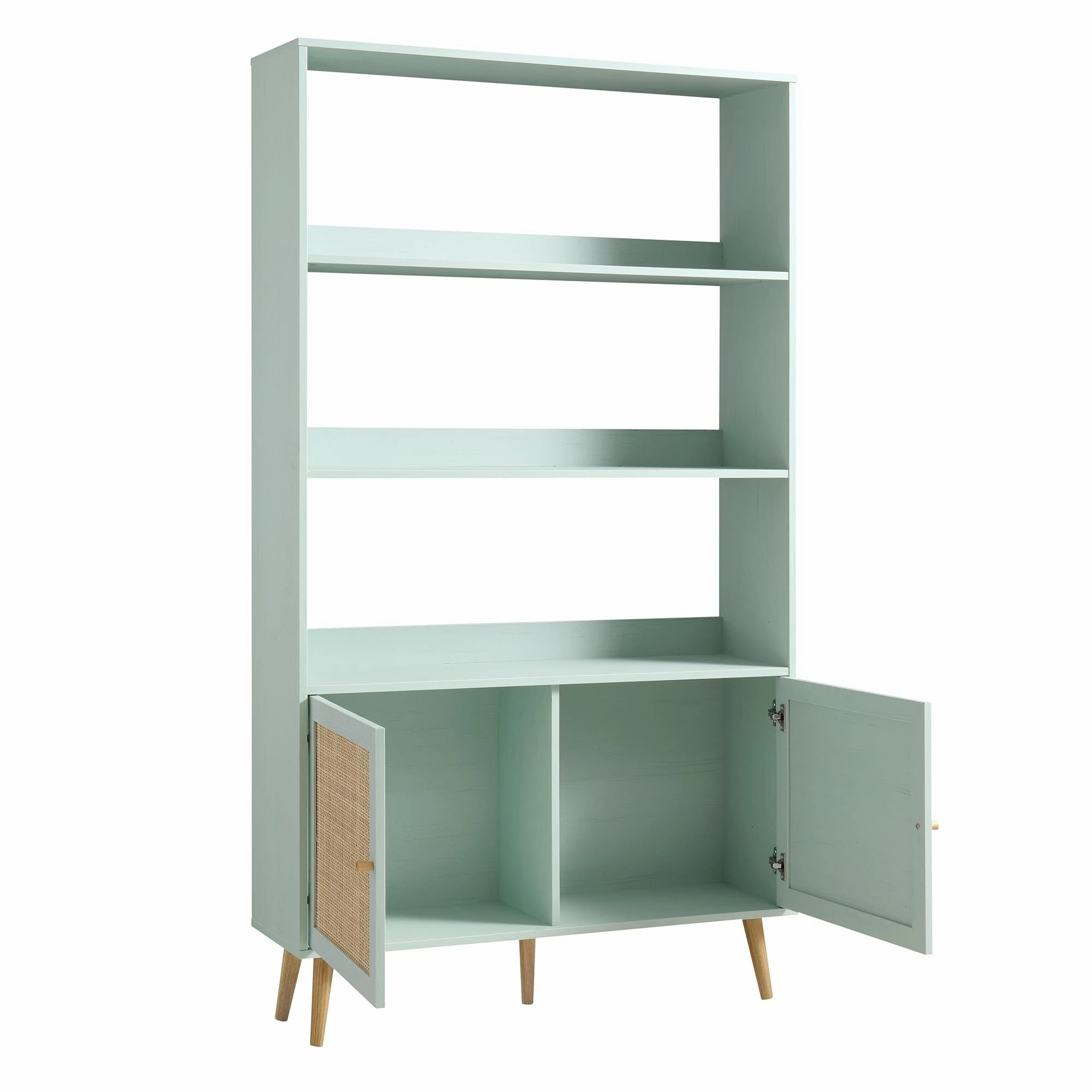 Frances Woven Rattan Bookcase with Doors, Mint