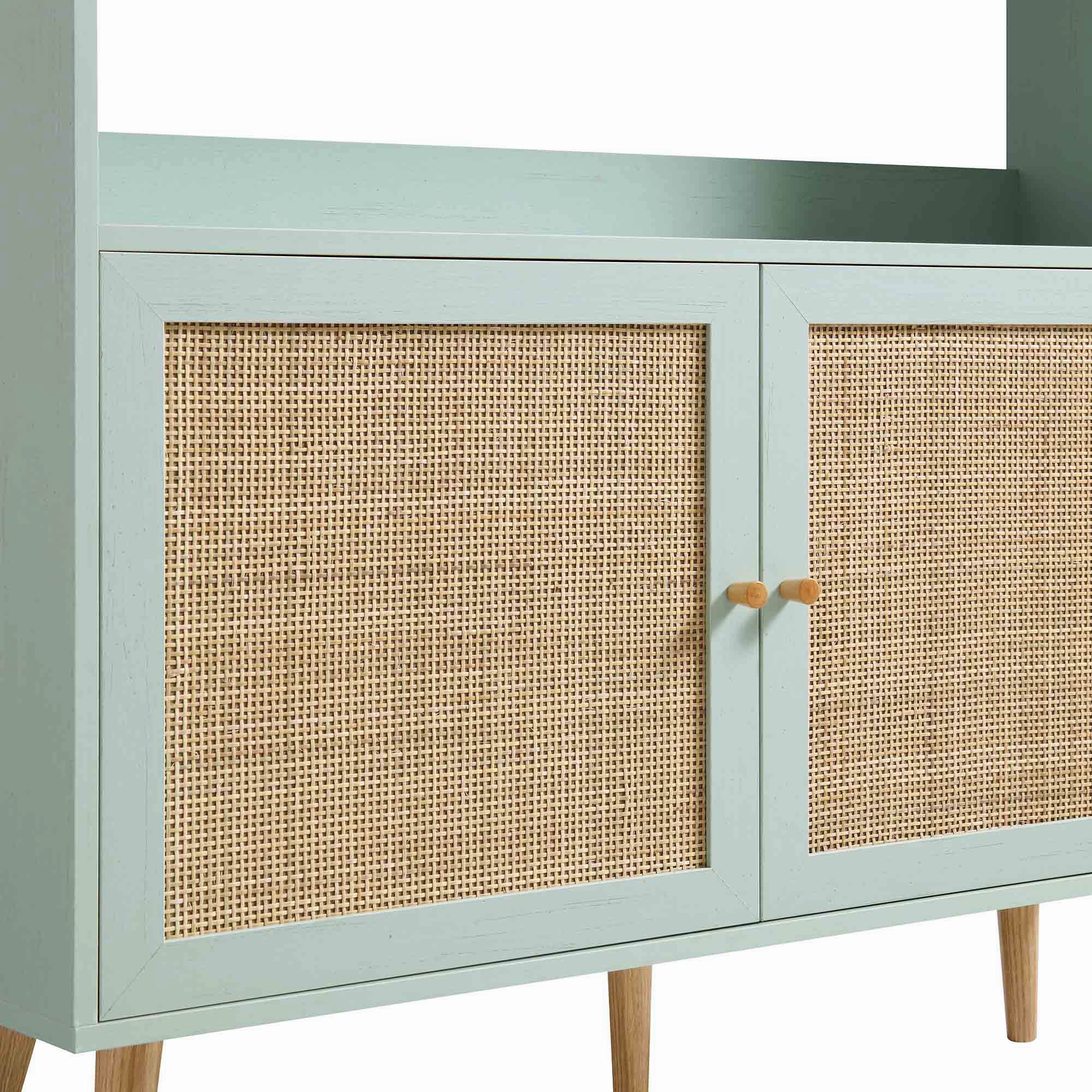Frances Woven Rattan Bookcase with Doors, Mint