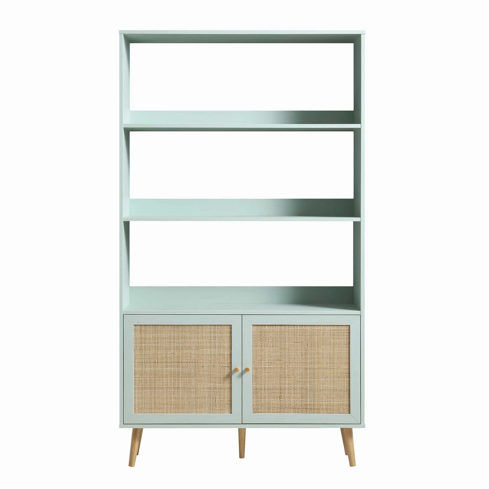 Frances Woven Rattan Bookcase with Doors, Mint