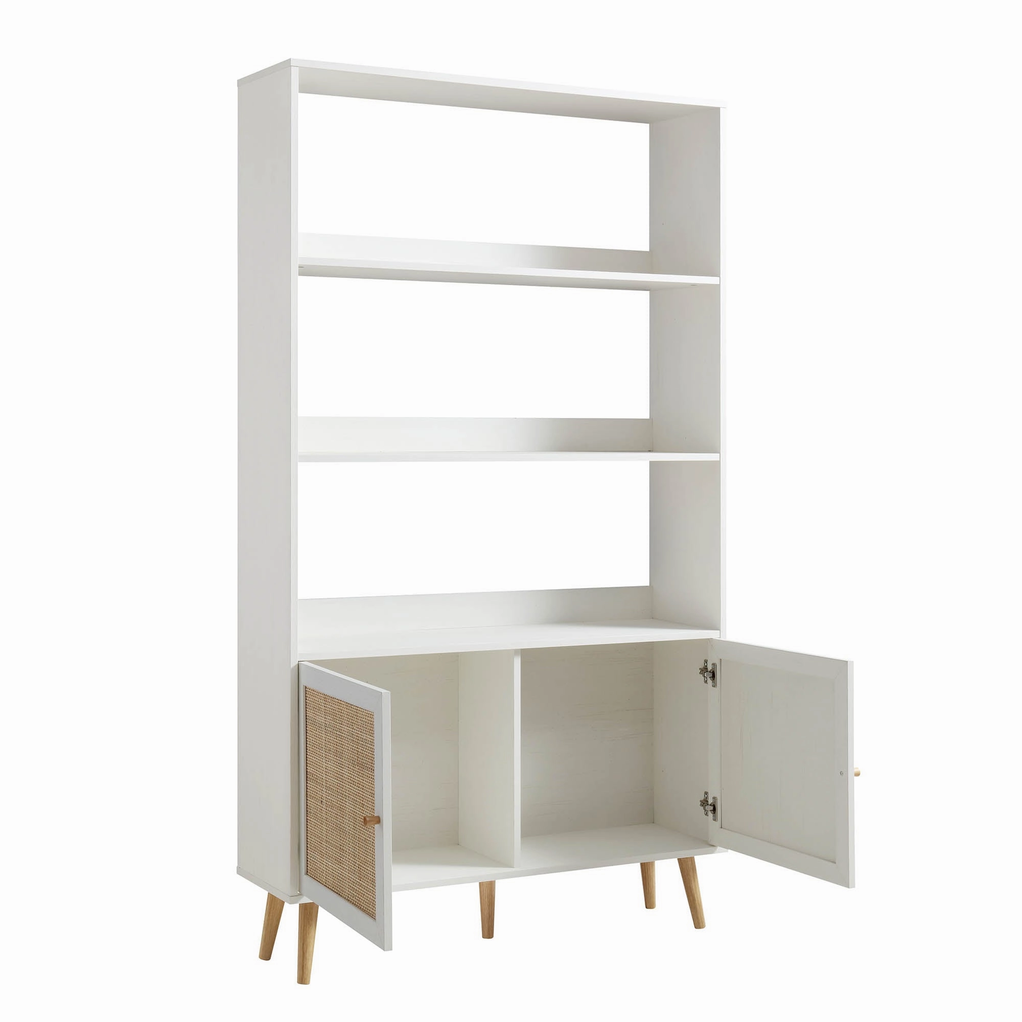Frances Woven Rattan Bookcase with Doors, White