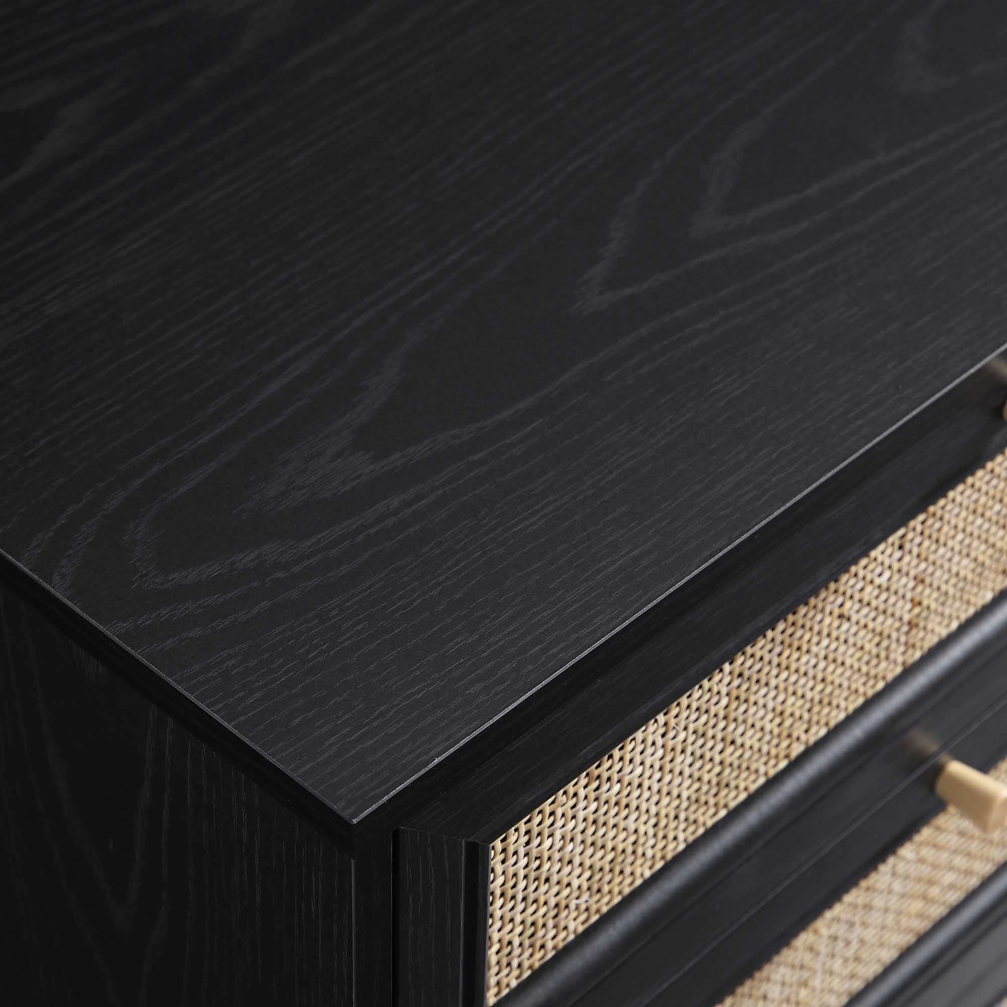 Frances Woven Rattan Chest of 6 Drawers, Black