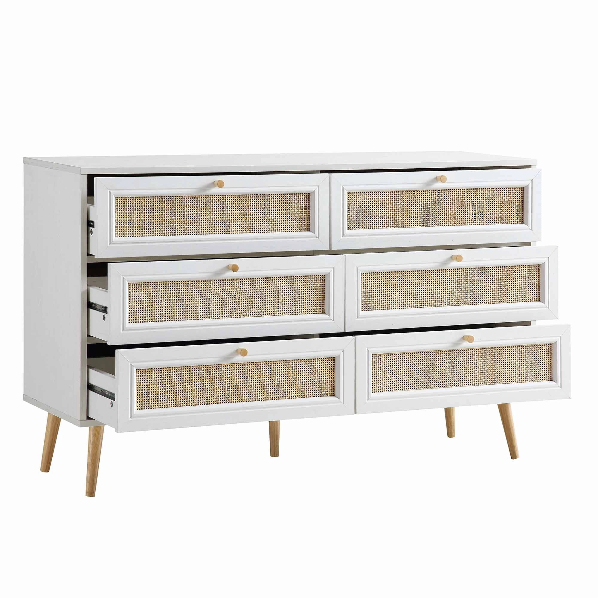 Frances Woven Rattan Chest of 6 Drawers, White