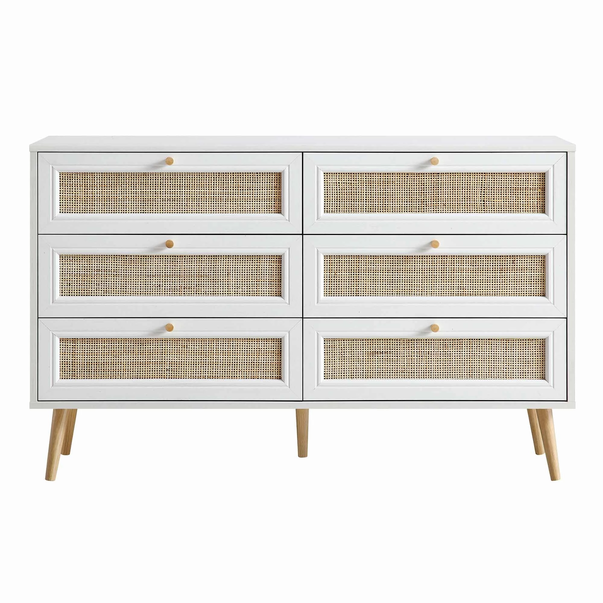 Frances Woven Rattan Chest of 6 Drawers, White