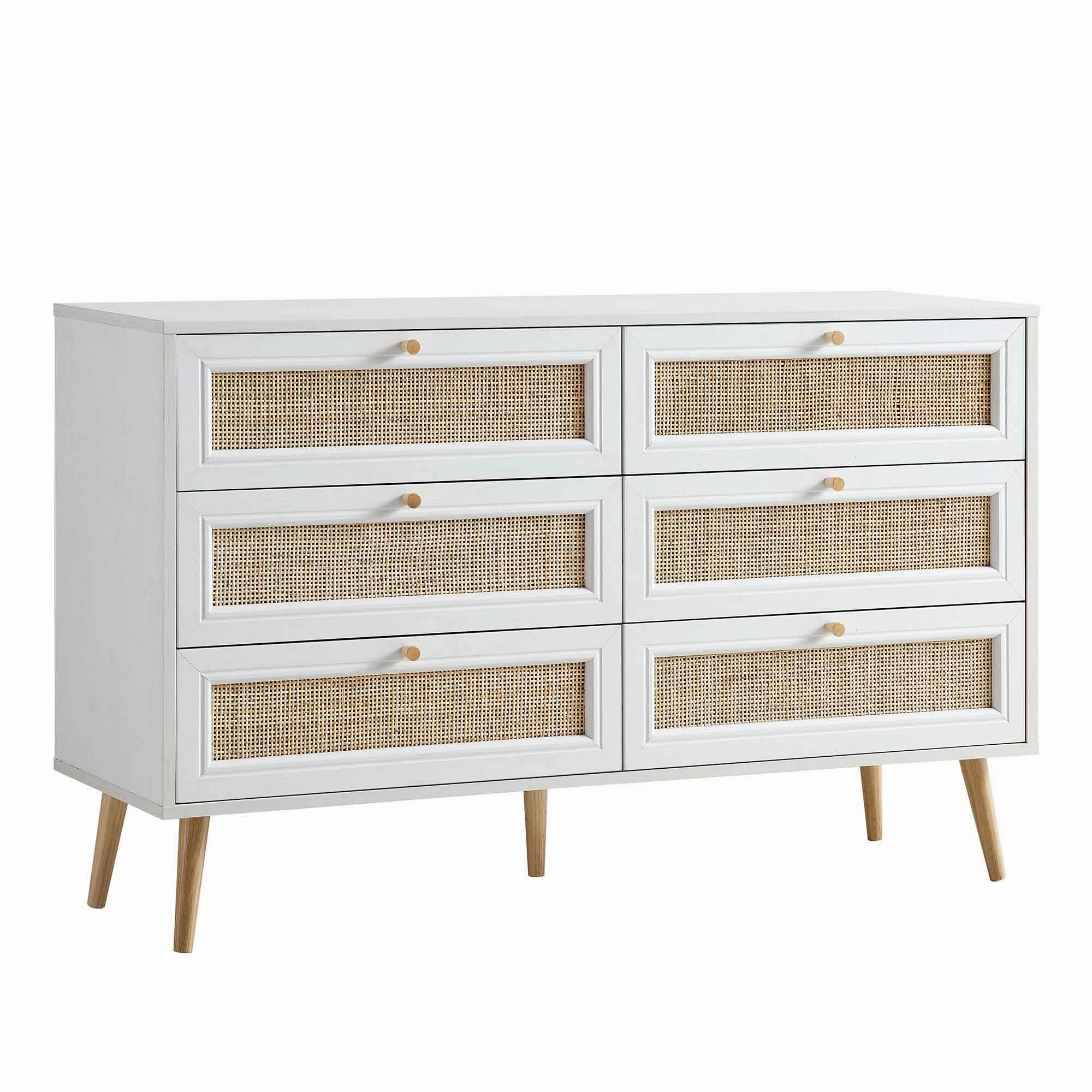 Frances Woven Rattan Chest of 6 Drawers, White