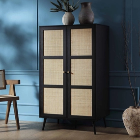 Frances Woven Rattan Compact Double Wardrobe, Black
