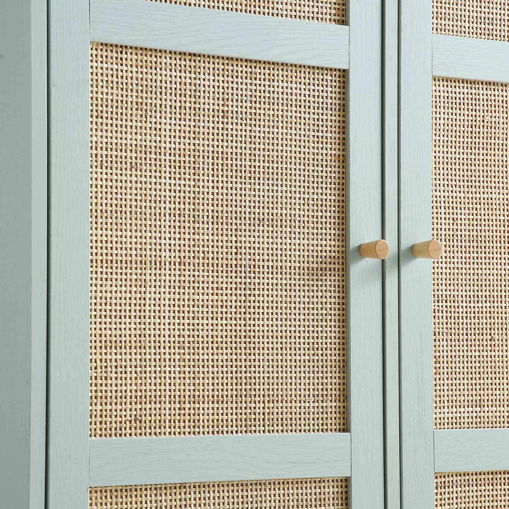 Frances Woven Rattan Compact Double Wardrobe, Mint Green