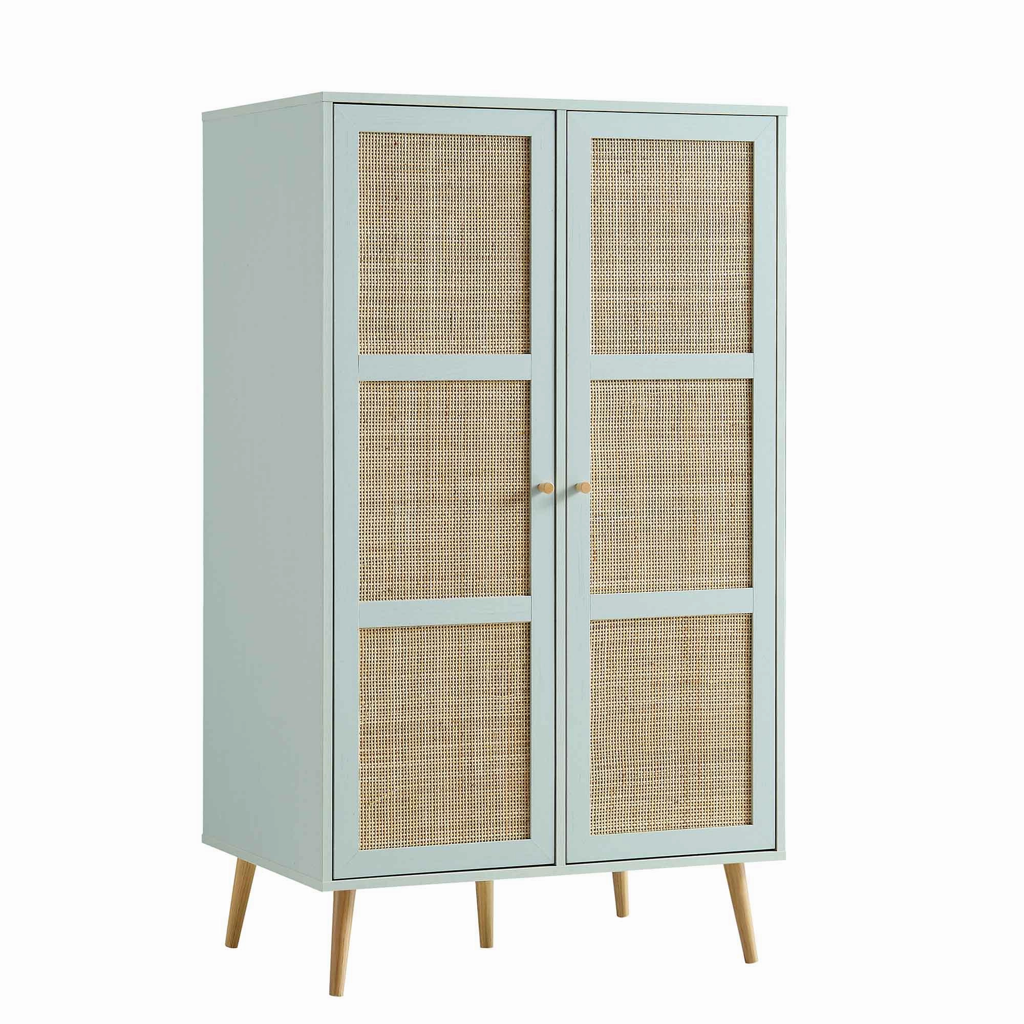Frances Woven Rattan Compact Double Wardrobe, Mint Green