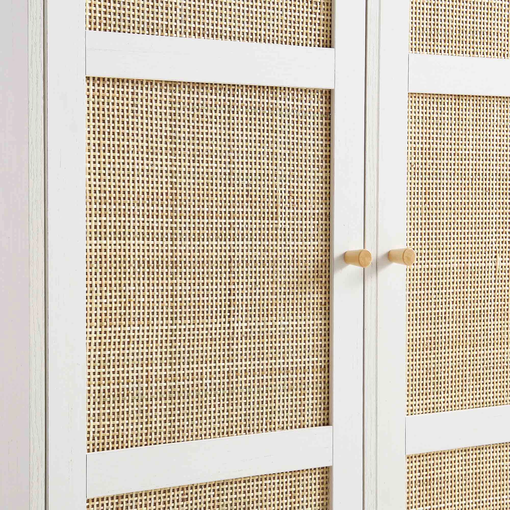 Frances Woven Rattan Compact Double Wardrobe, White