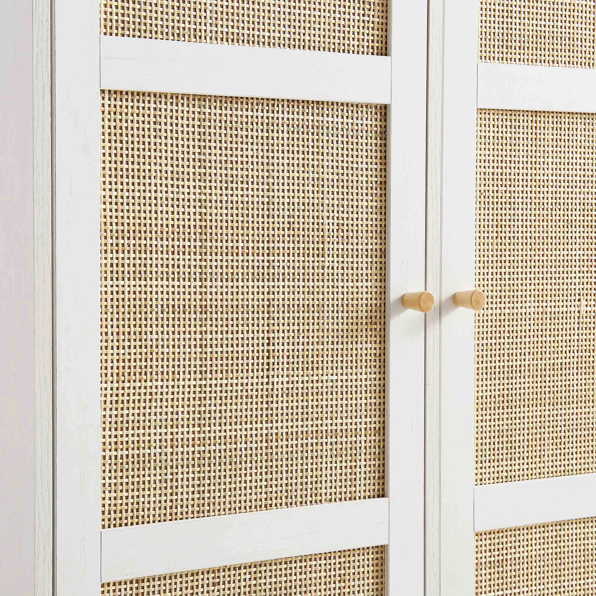 Frances Woven Rattan Compact Double Wardrobe, White
