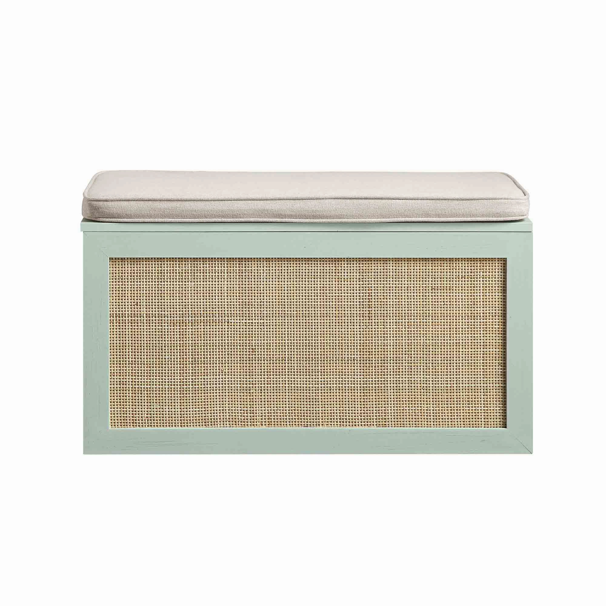 Frances Woven Rattan Double Storage Stool with Cushion, Mint
