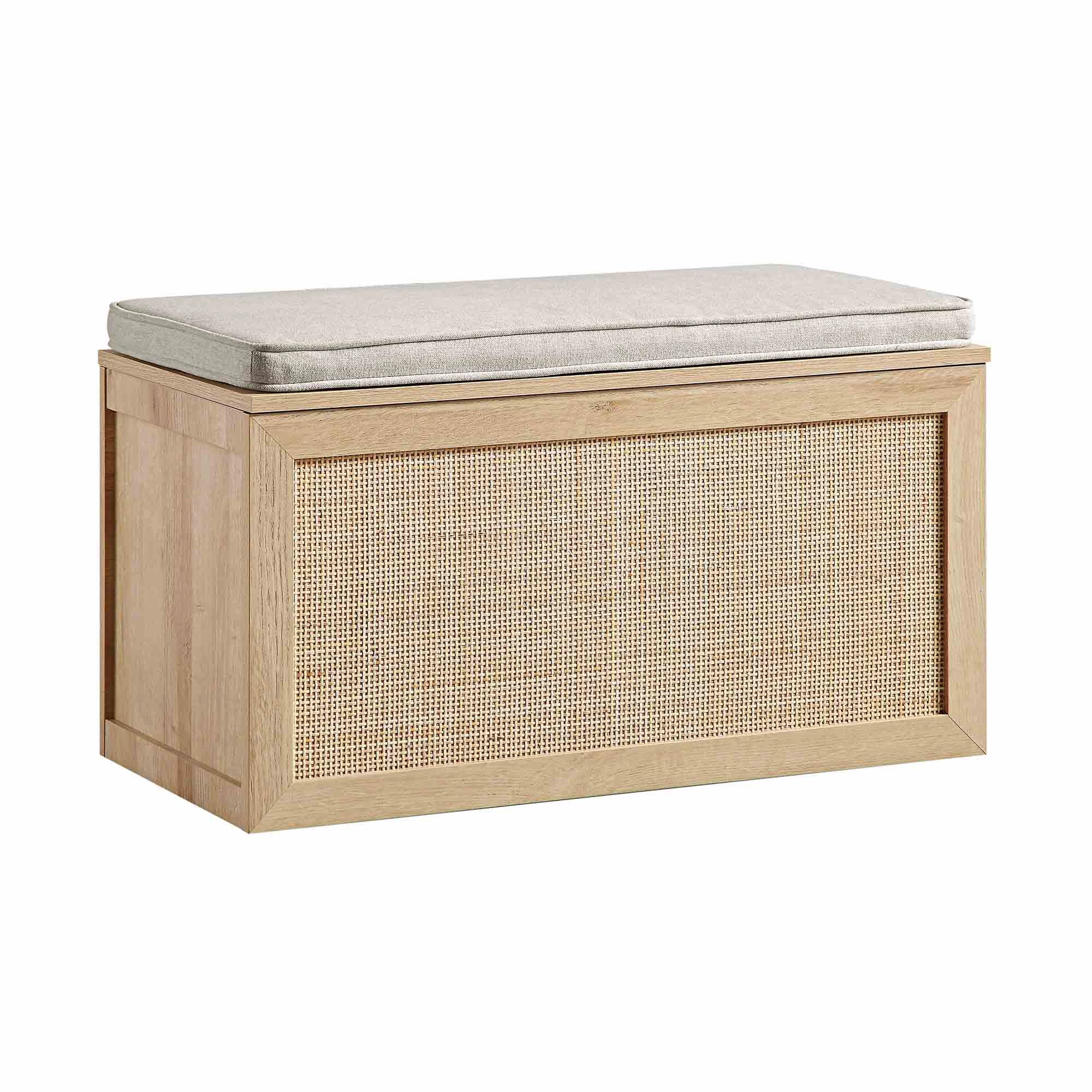 Frances Woven Rattan Double Storage Stool with Cushion, Natural
