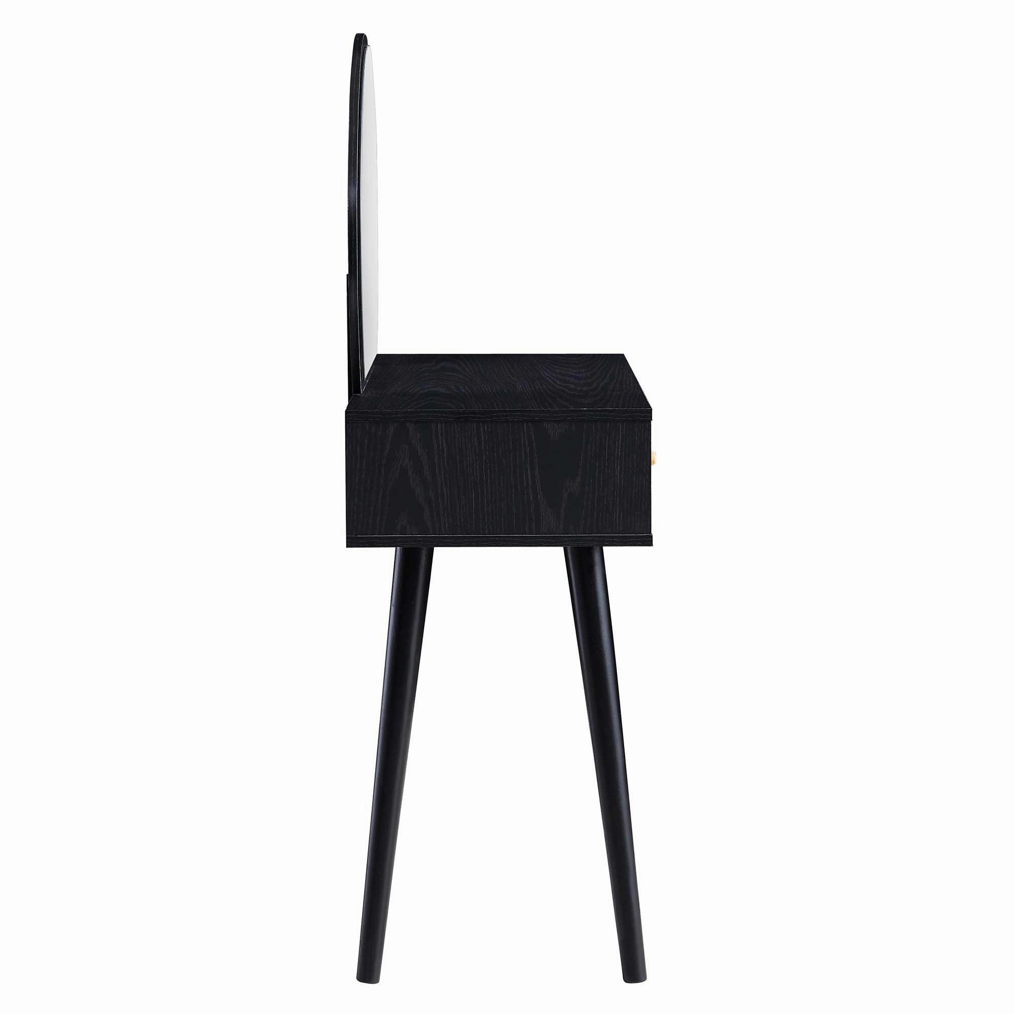 Frances Woven Rattan Dressing Table with Mirror, Black
