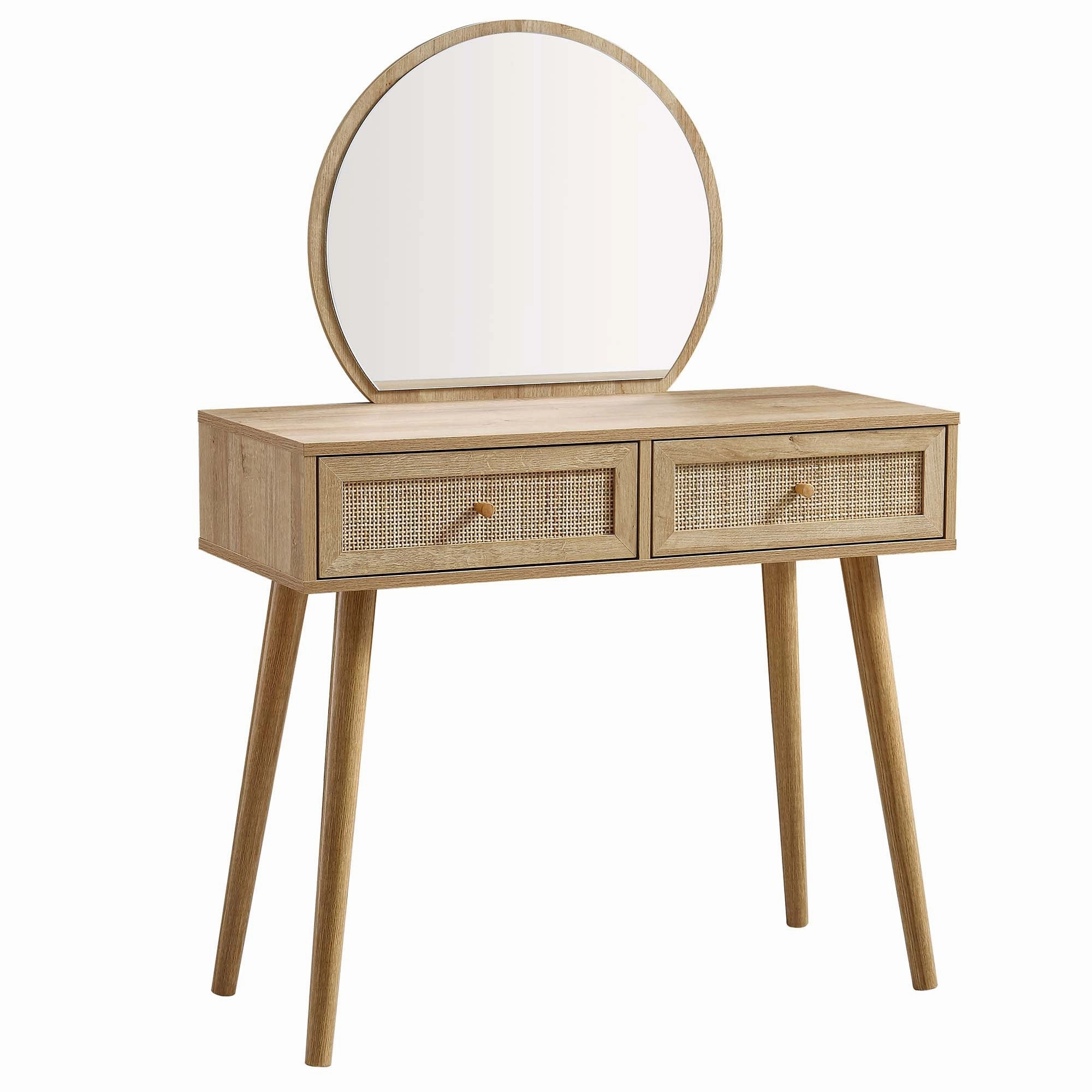 Frances Woven Rattan Dressing Table with Mirror, Natural