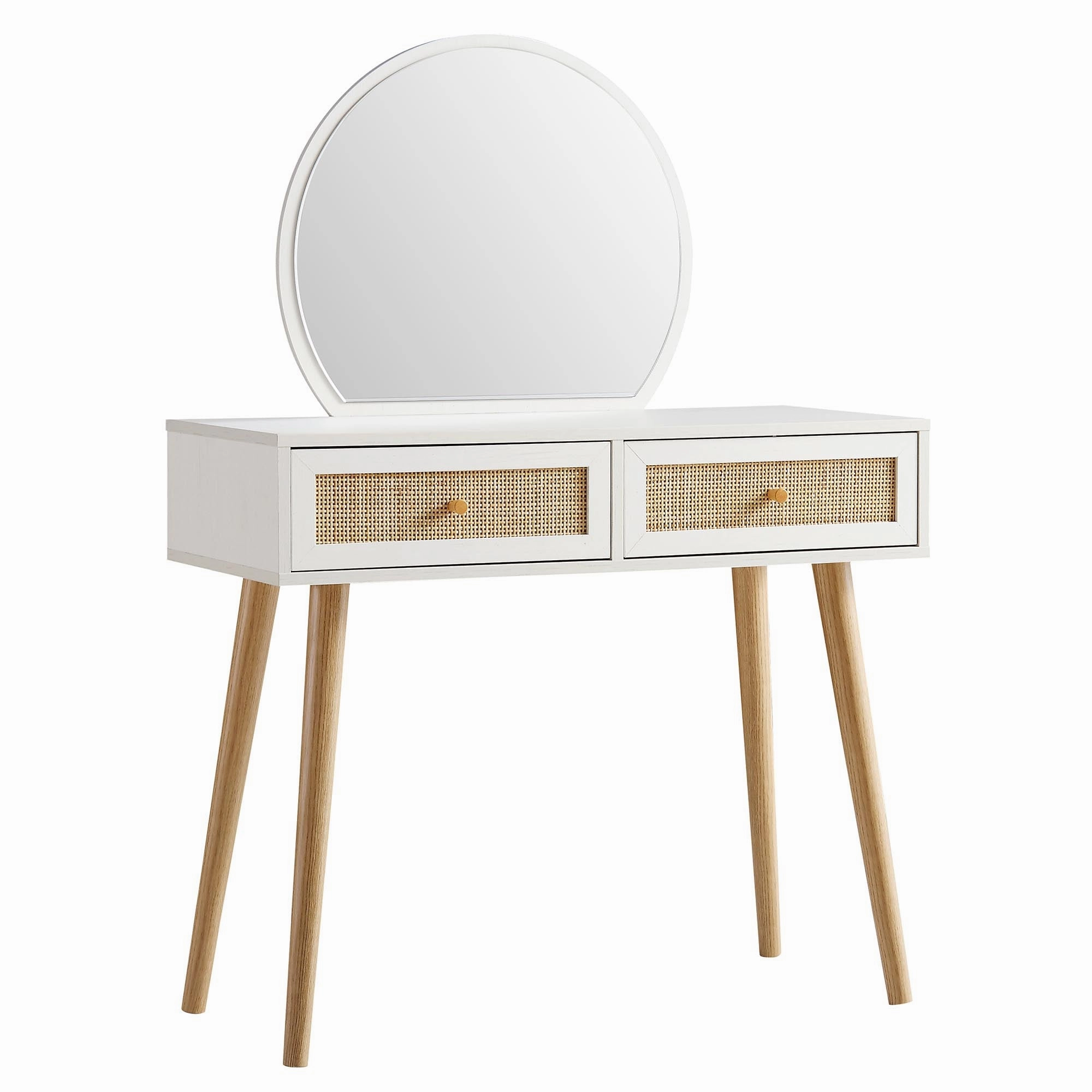 Frances Woven Rattan Dressing Table with Mirror, White