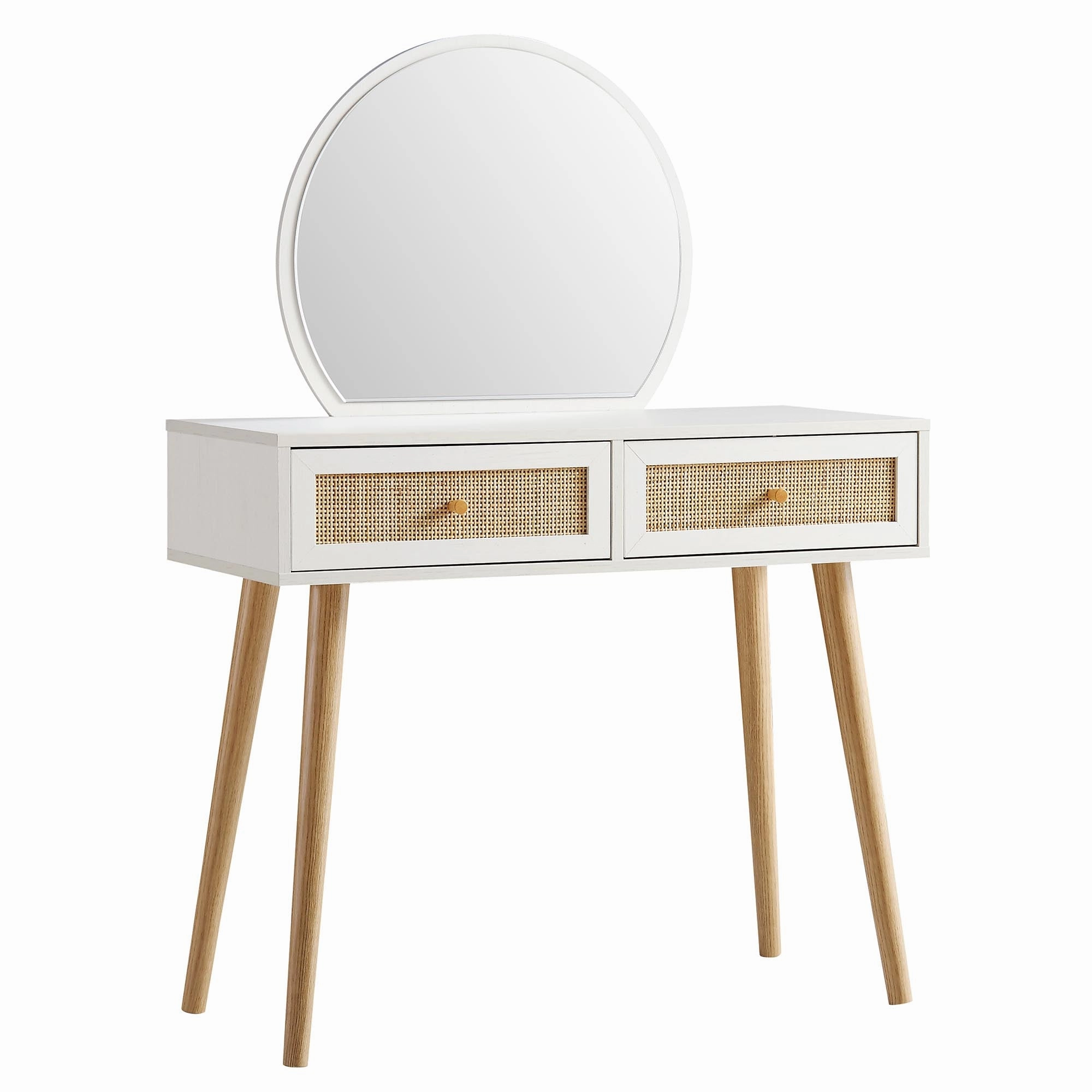 Frances Woven Rattan Dressing Table with Mirror, White