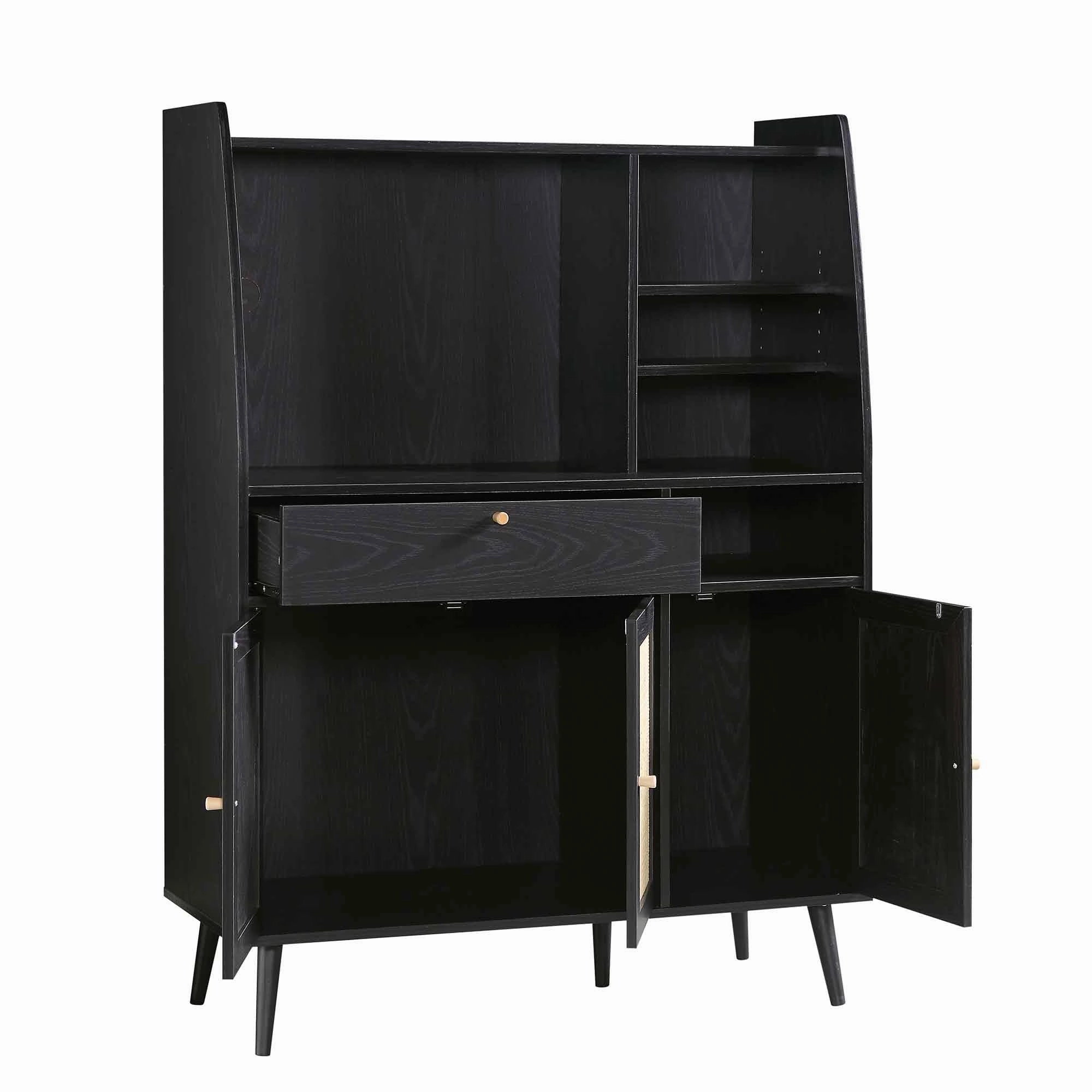 Frances Woven Rattan Kitchen Cabinet, Black