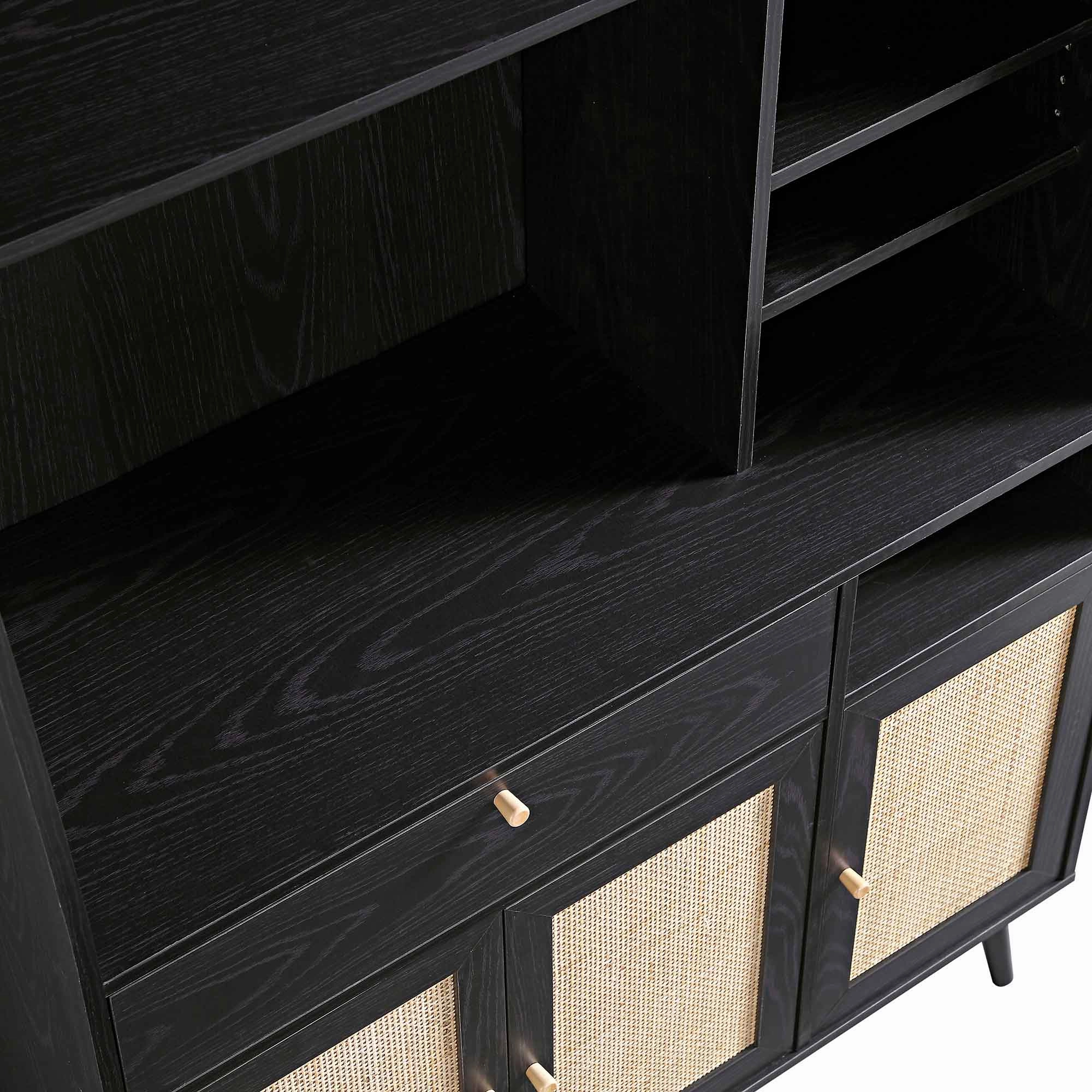 Frances Woven Rattan Kitchen Cabinet, Black