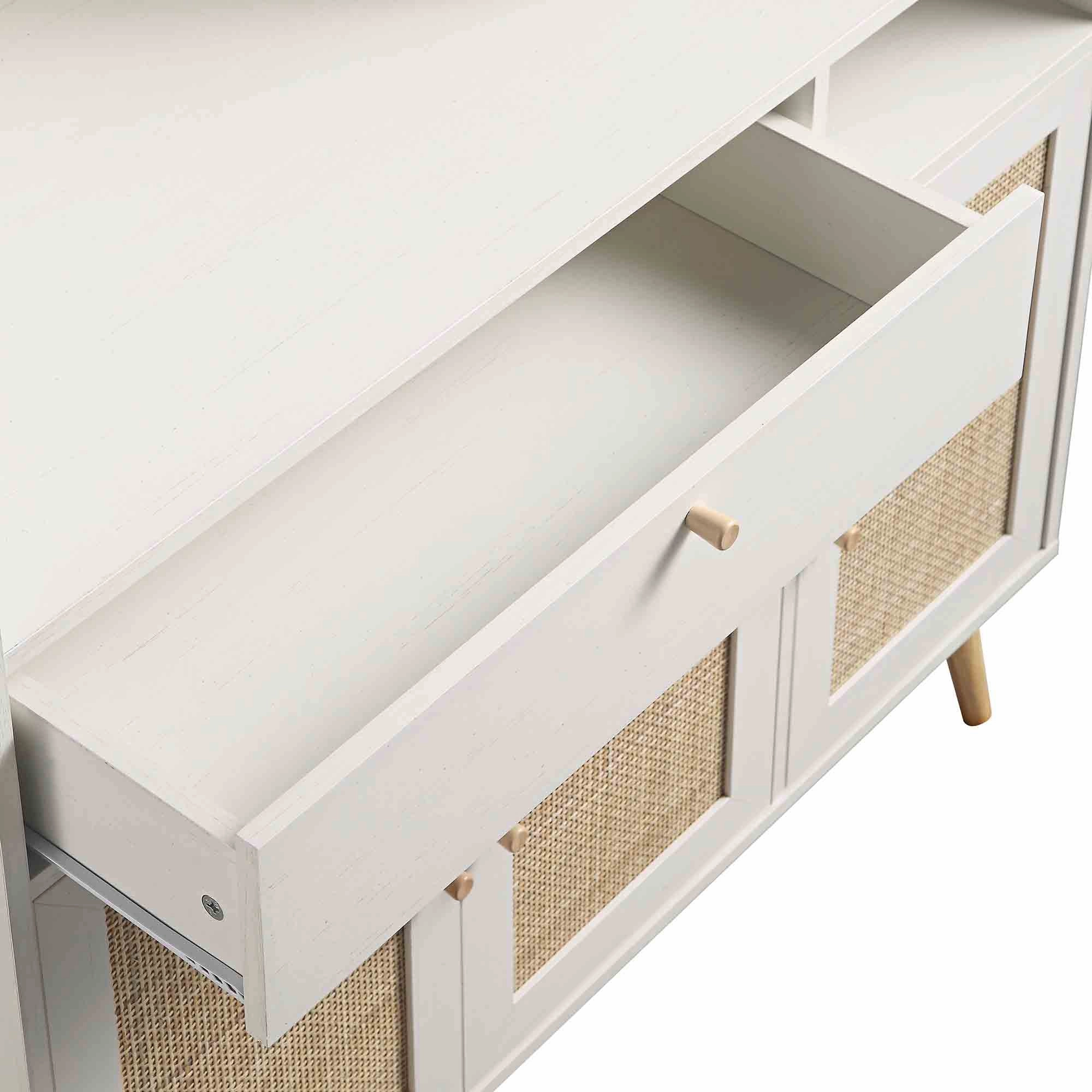 Frances Woven Rattan Kitchen Cabinet, White