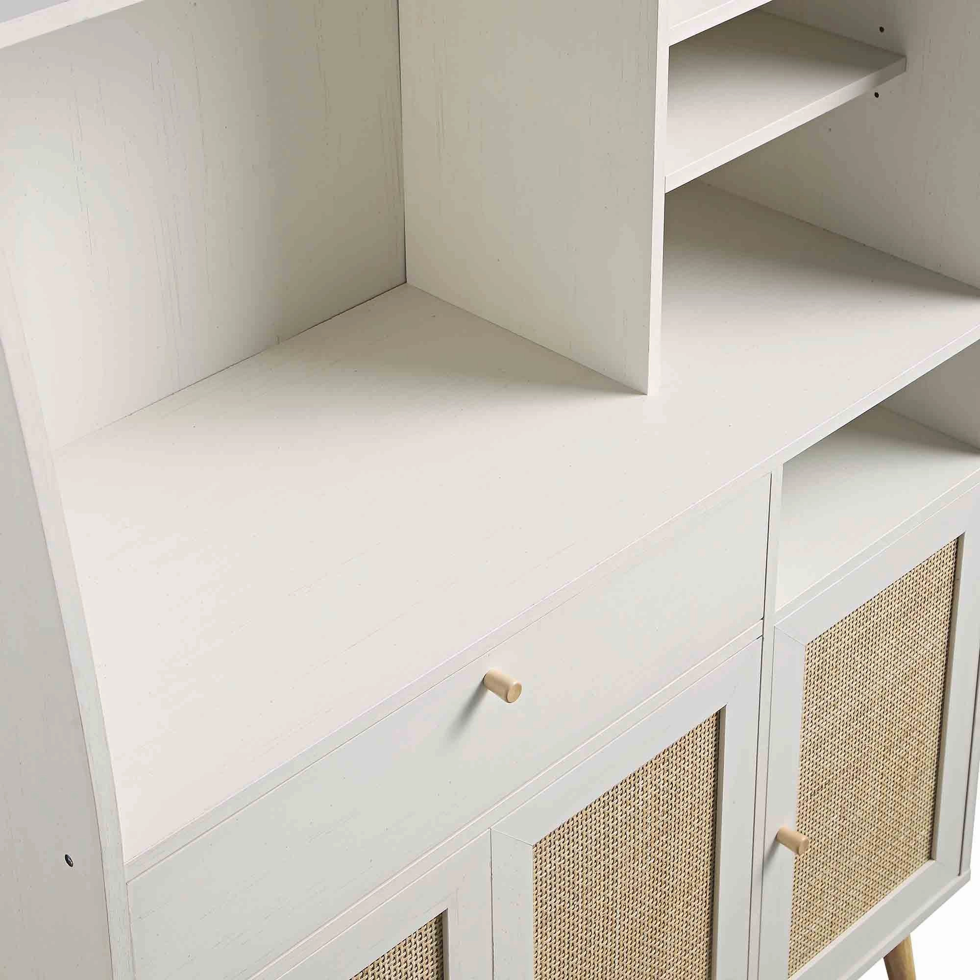 Frances Woven Rattan Kitchen Cabinet, White