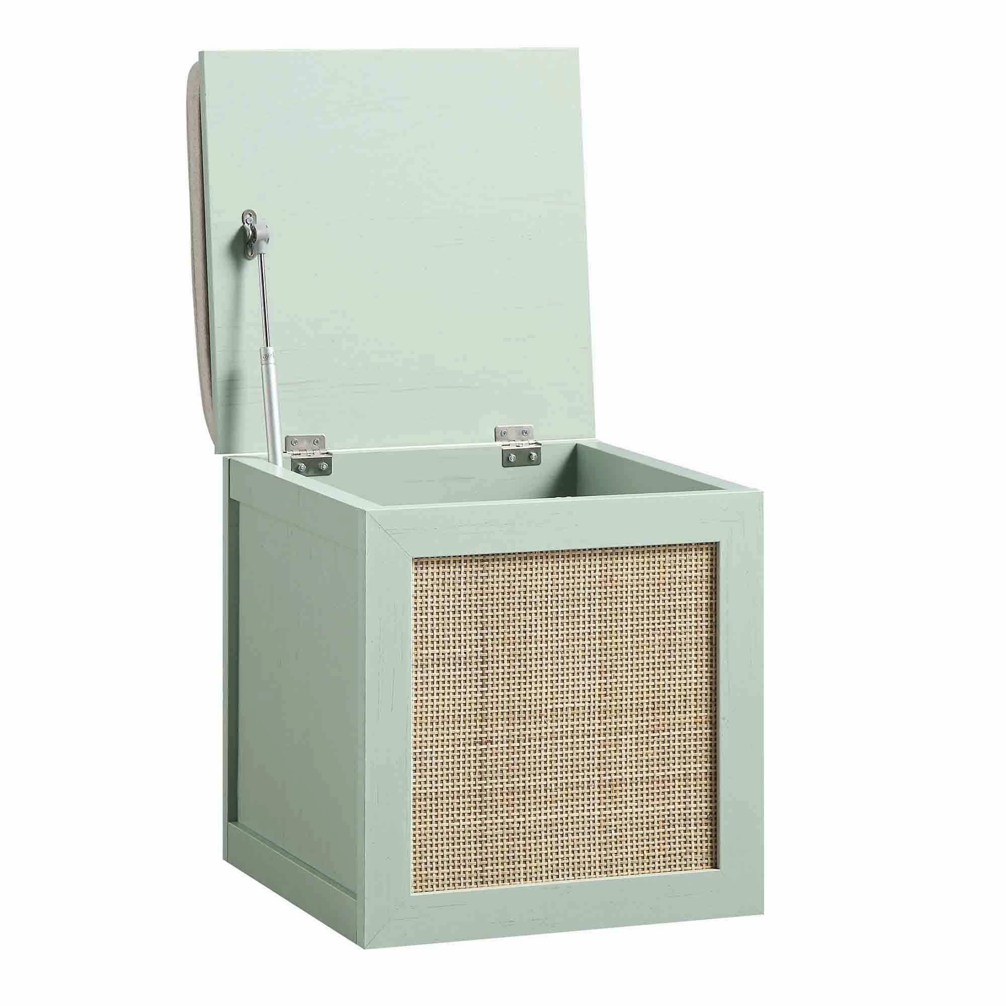 Frances Woven Rattan Single Storage Stool with Cushion, Mint