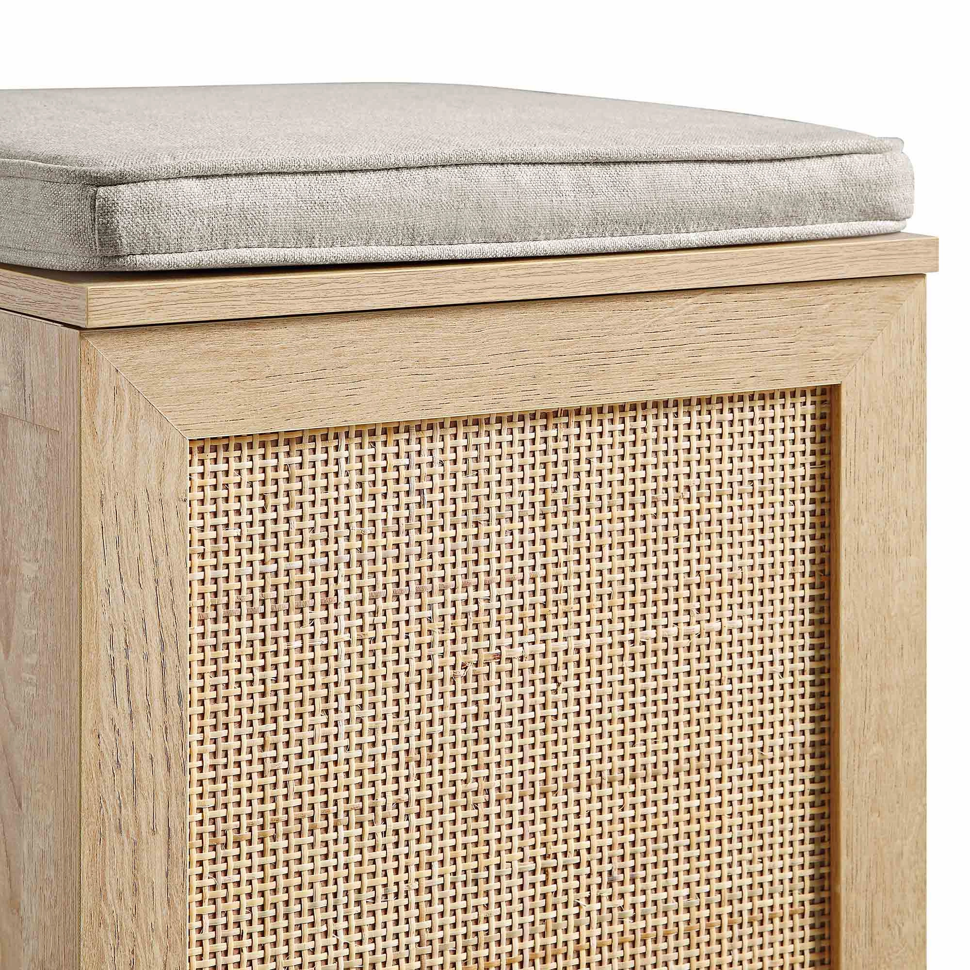 Frances Woven Rattan Single Storage Stool with Cushion, Natural