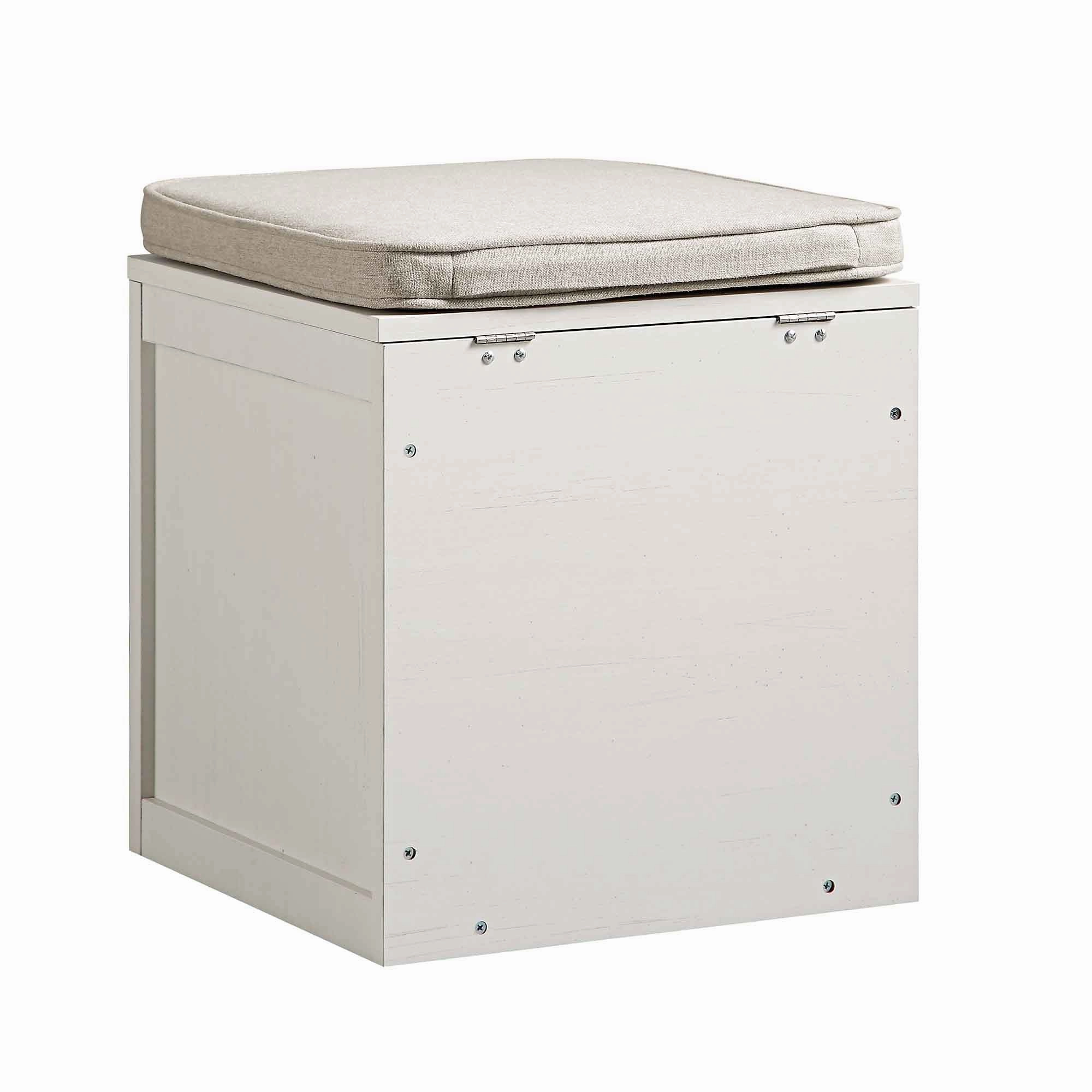 Frances Woven Rattan Single Storage Stool with Cushion, White