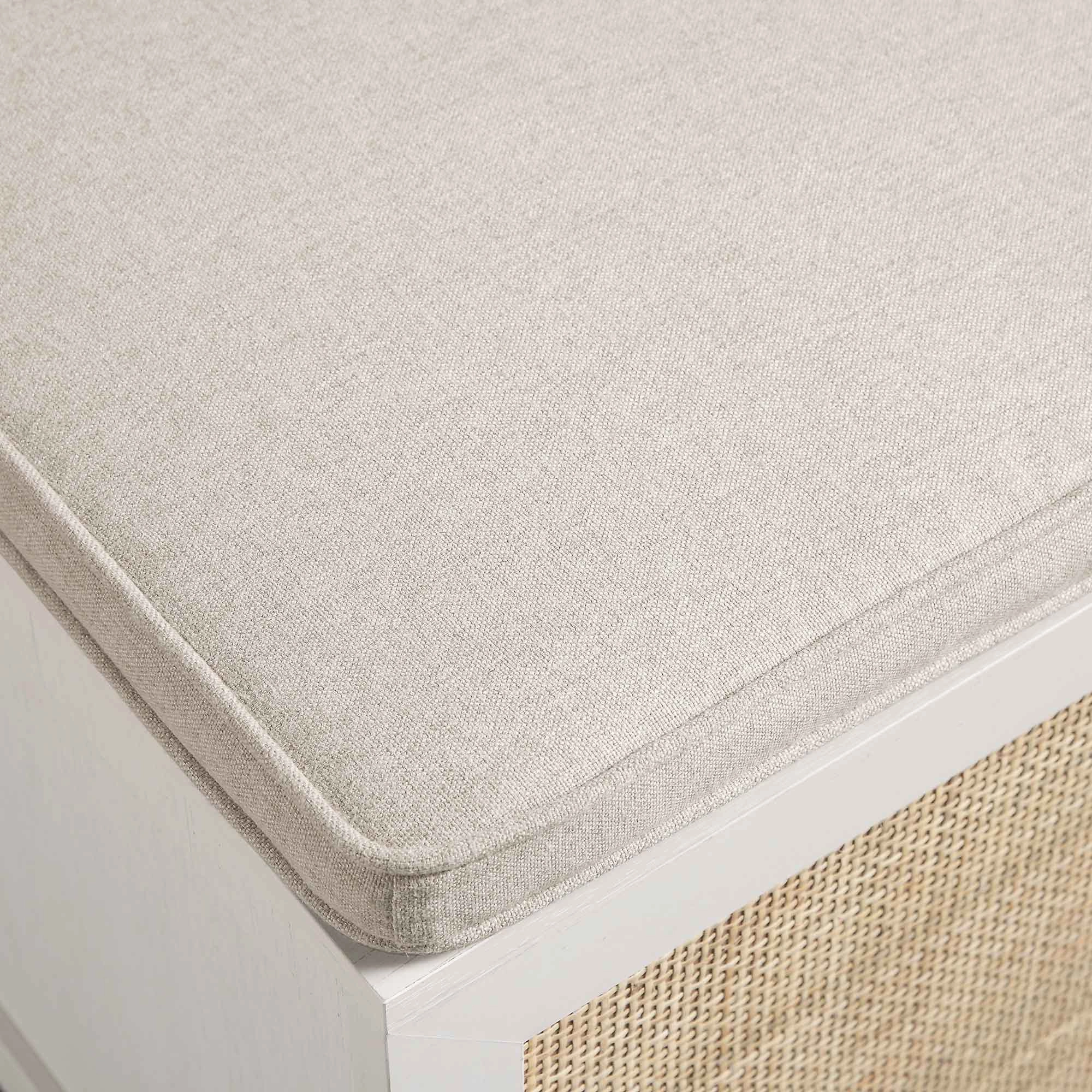 Frances Woven Rattan Single Storage Stool with Cushion, White