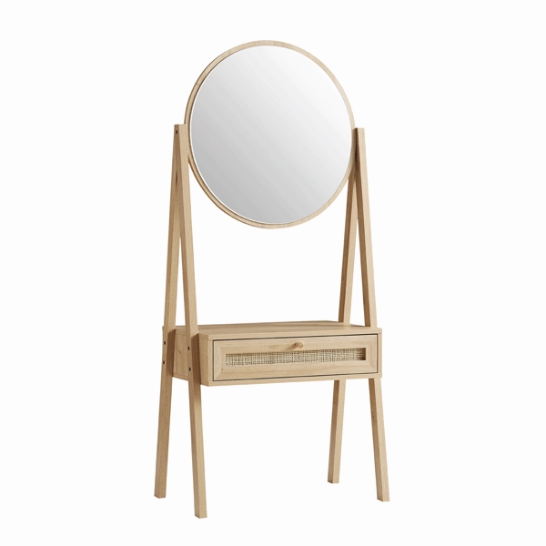 Frances Woven Rattan Standing Dressing Table with Mirror, Natural