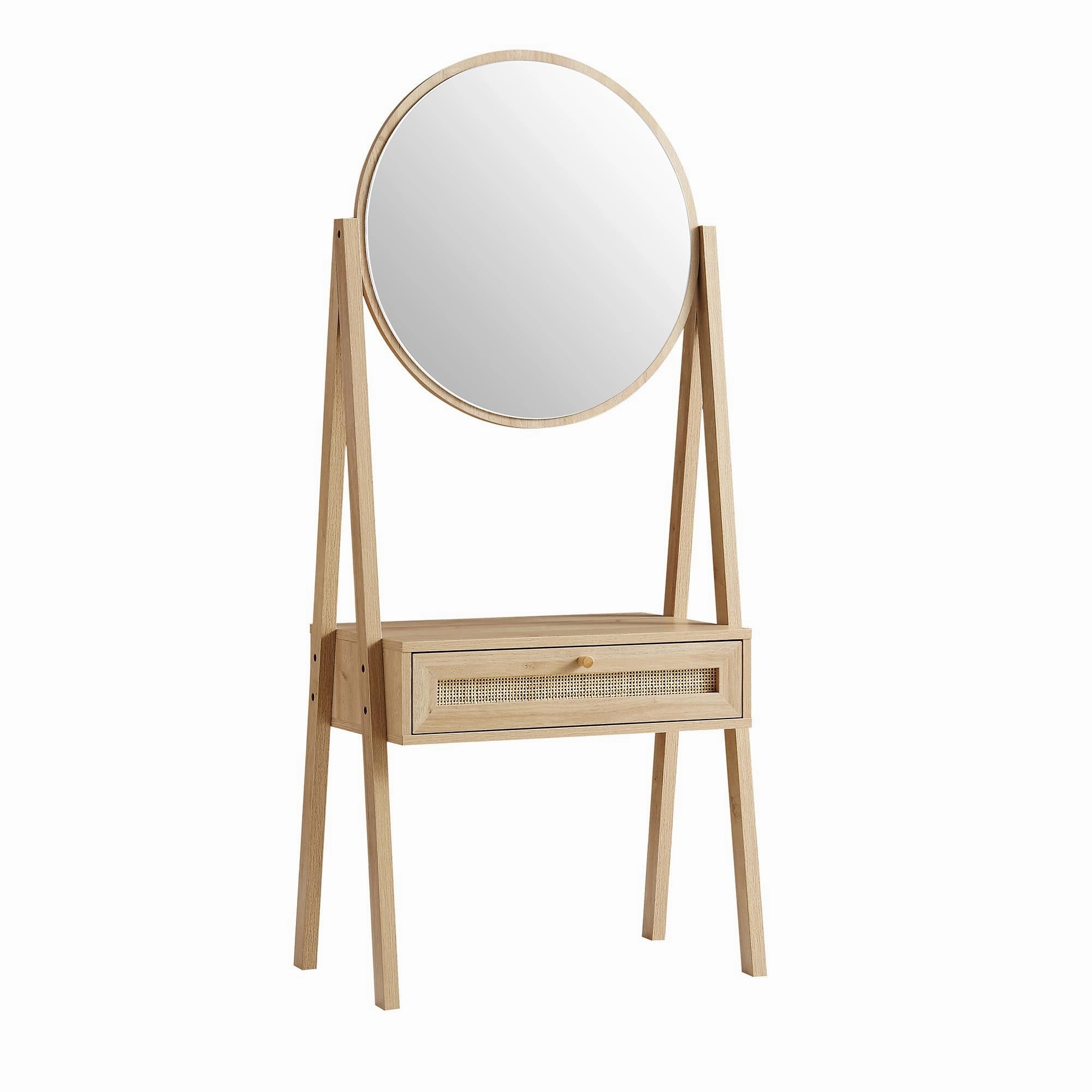 Frances Woven Rattan Standing Dressing Table with Mirror, Natural