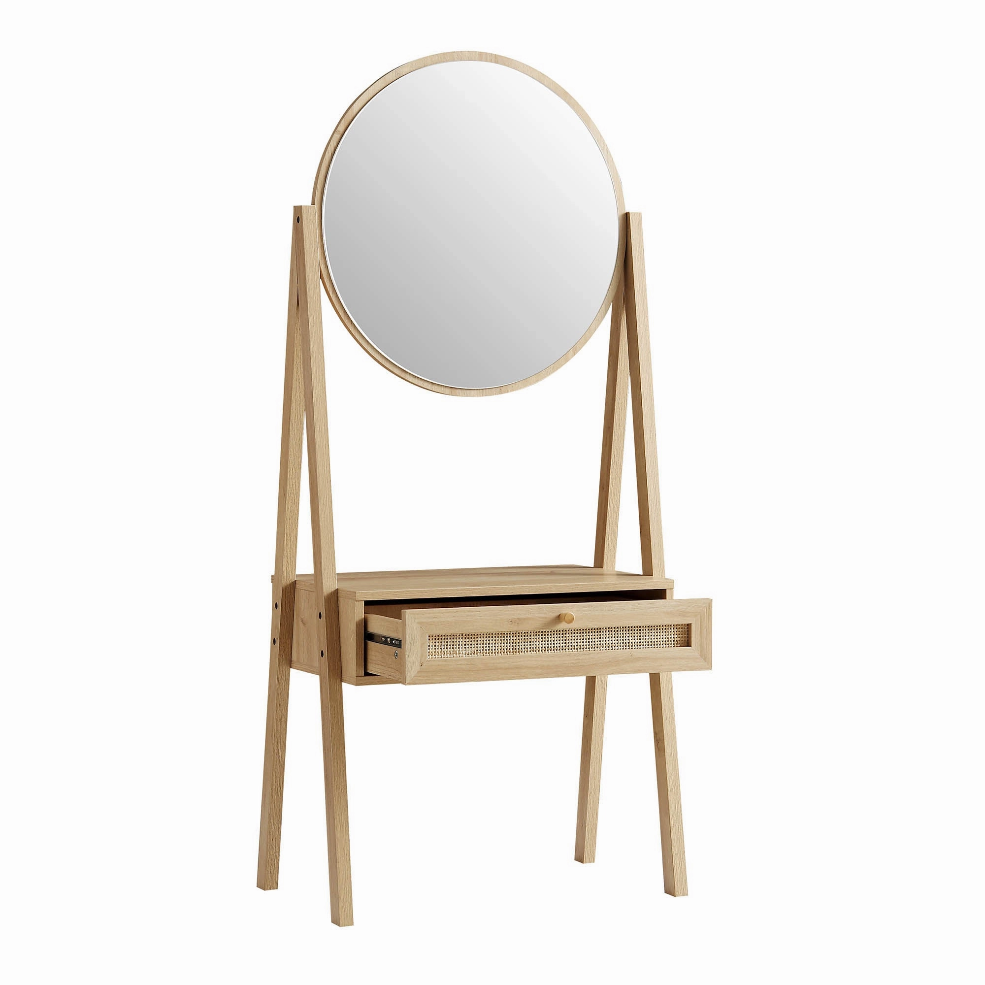 Frances Woven Rattan Standing Dressing Table with Mirror, Natural