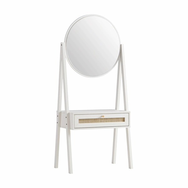 Frances Woven Rattan Standing Dressing Table with Mirror, White