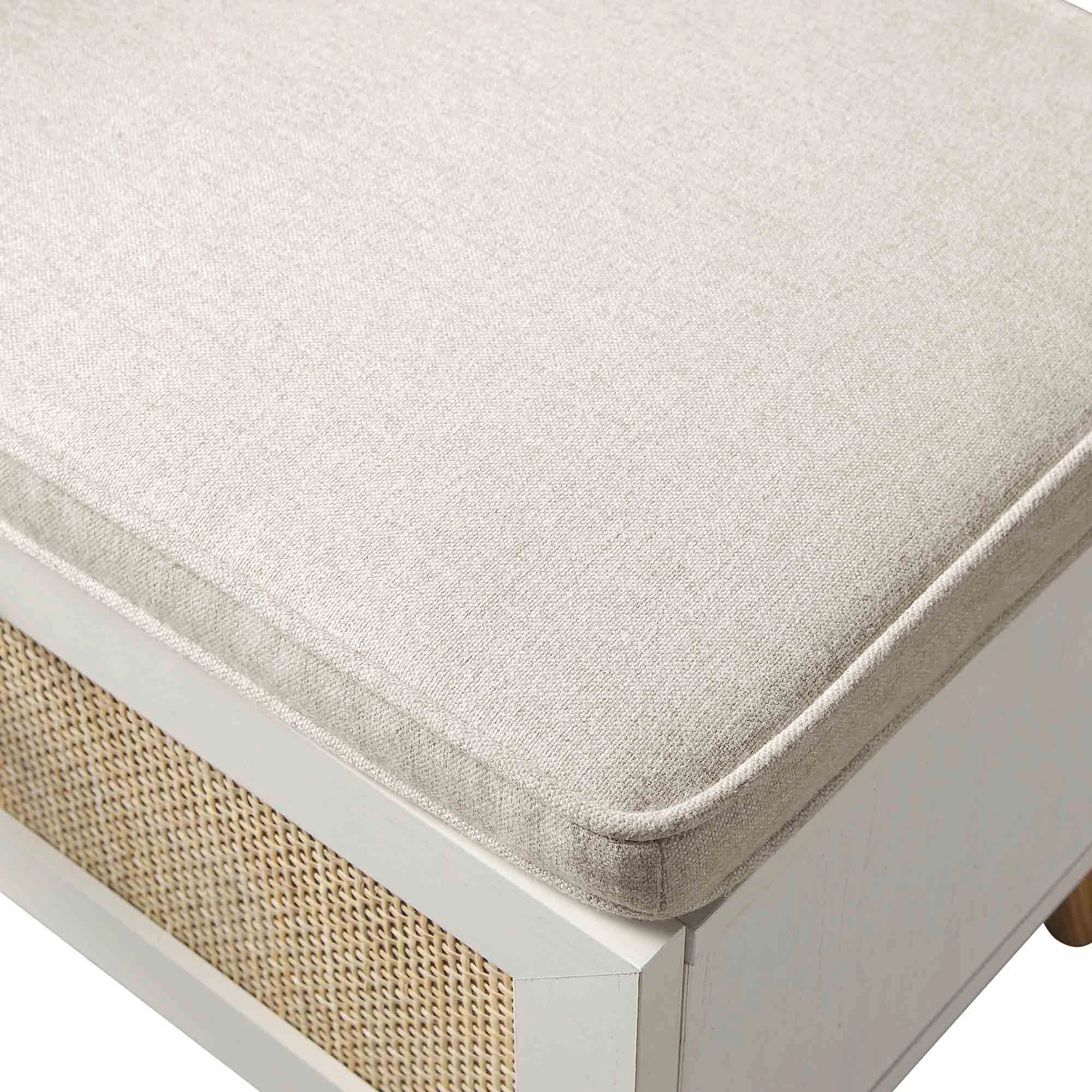 Frances Woven Rattan Storage Bench with Cushion, White