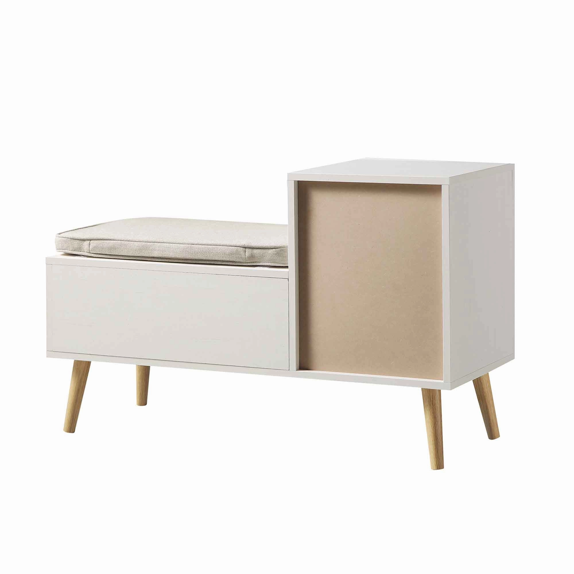 Frances Woven Rattan Storage Bench with Cushion, White