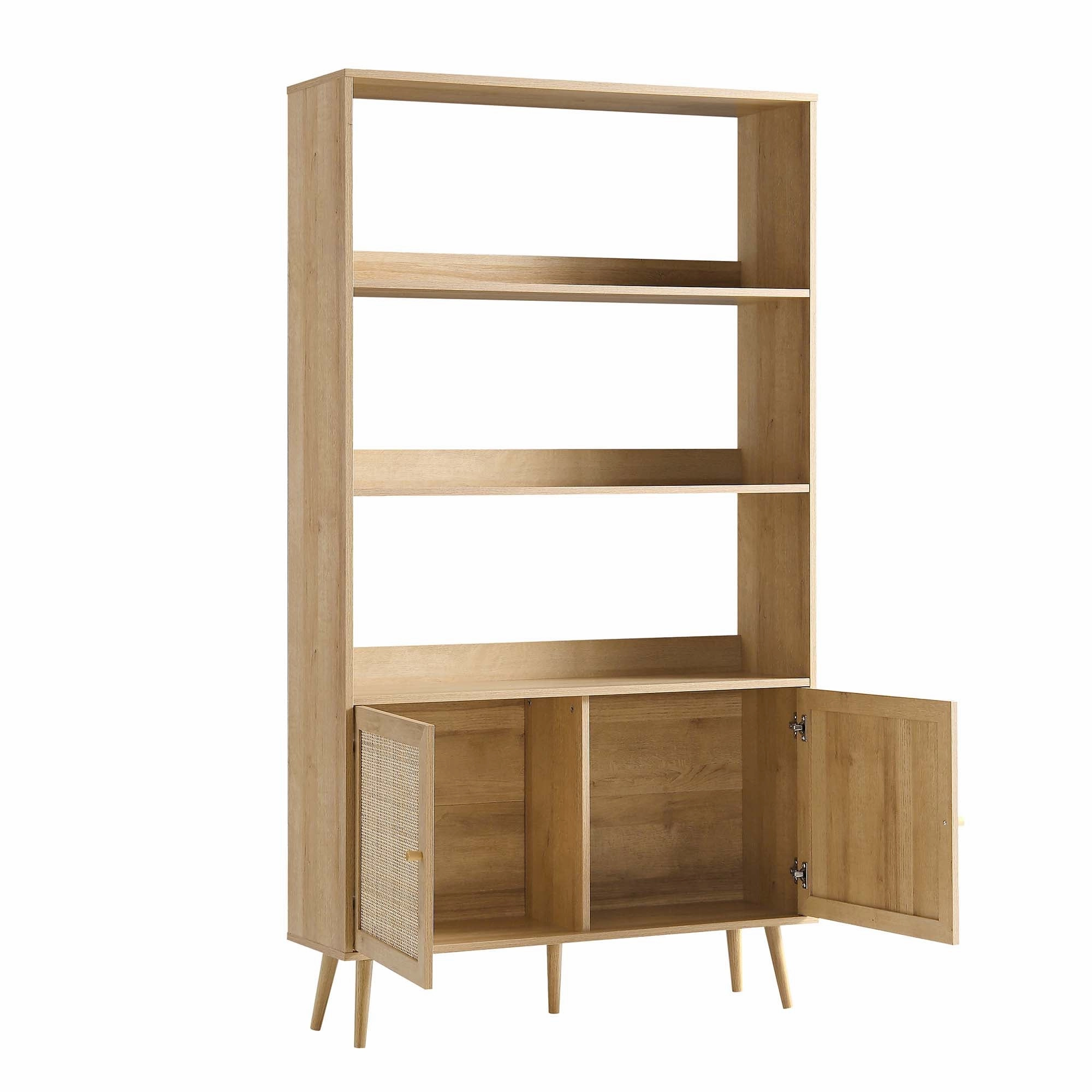 Frances Woven Rattan Tall Bookcase with Doors, Natural