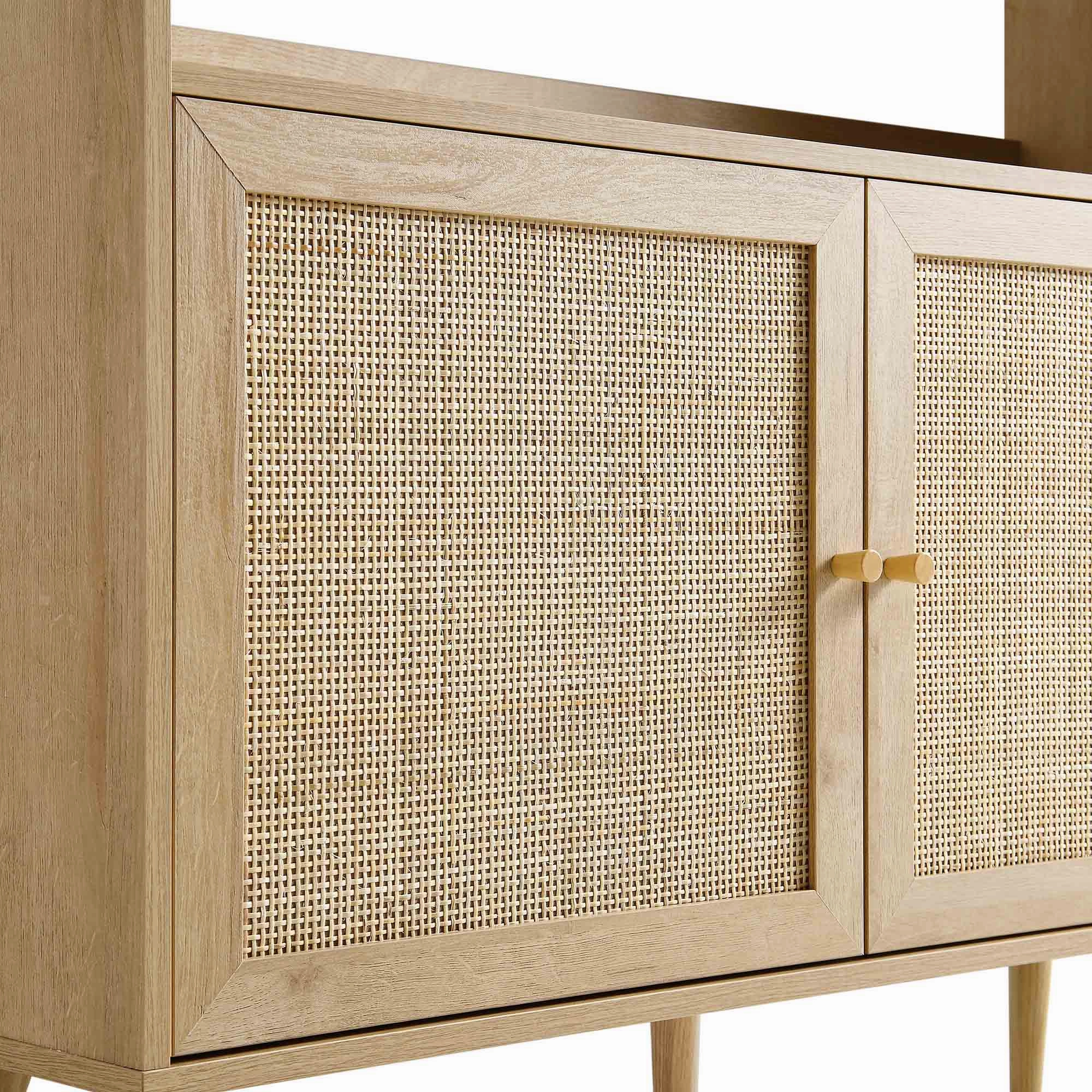 Frances Woven Rattan Tall Bookcase with Doors, Natural
