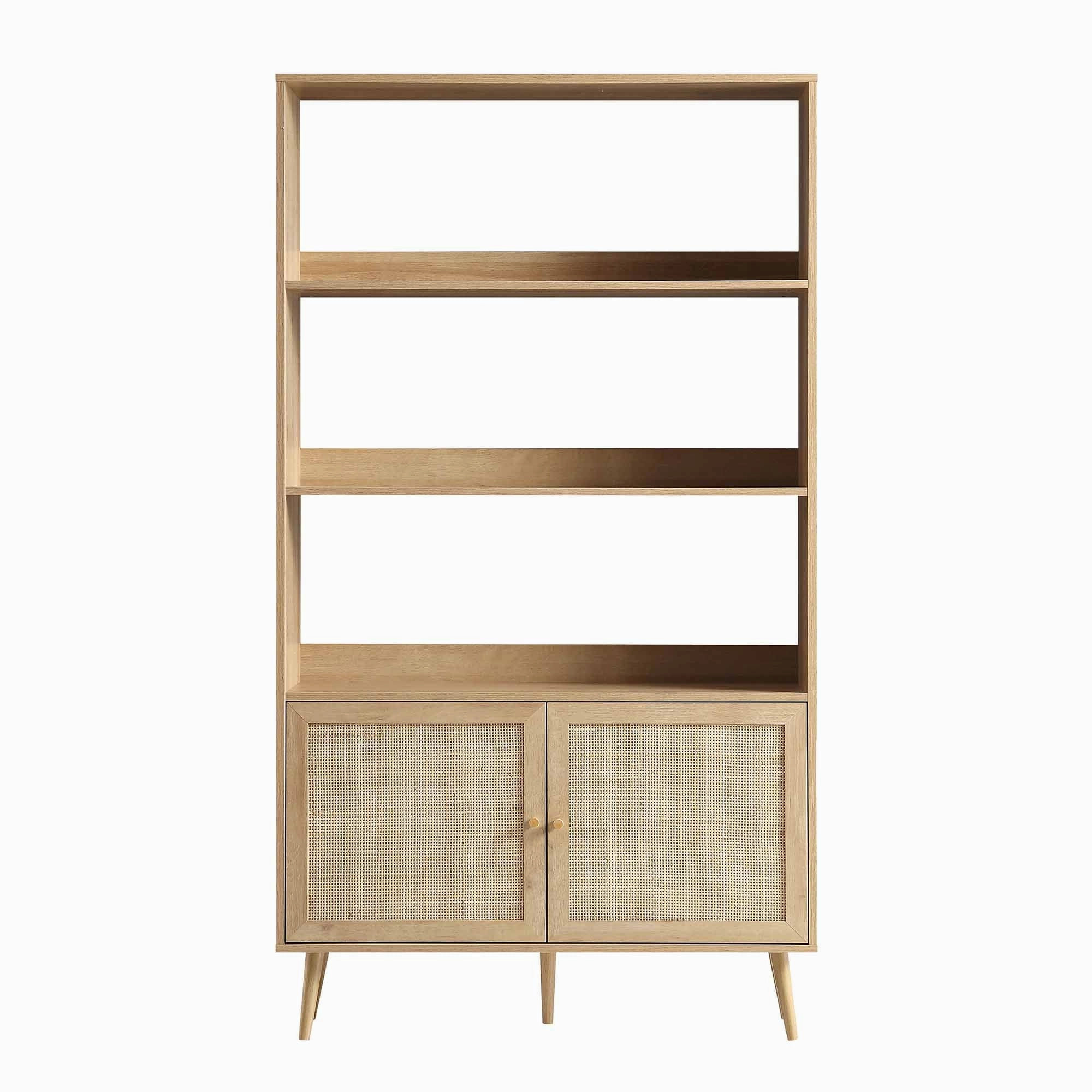 Frances Woven Rattan Tall Bookcase with Doors, Natural